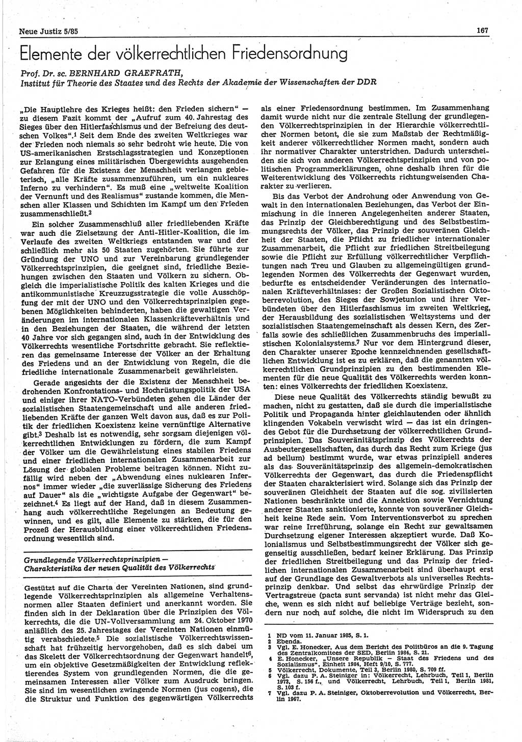 Neue Justiz (NJ), Zeitschrift für sozialistisches Recht und Gesetzlichkeit [Deutsche Demokratische Republik (DDR)], 39. Jahrgang 1985, Seite 167 (NJ DDR 1985, S. 167)