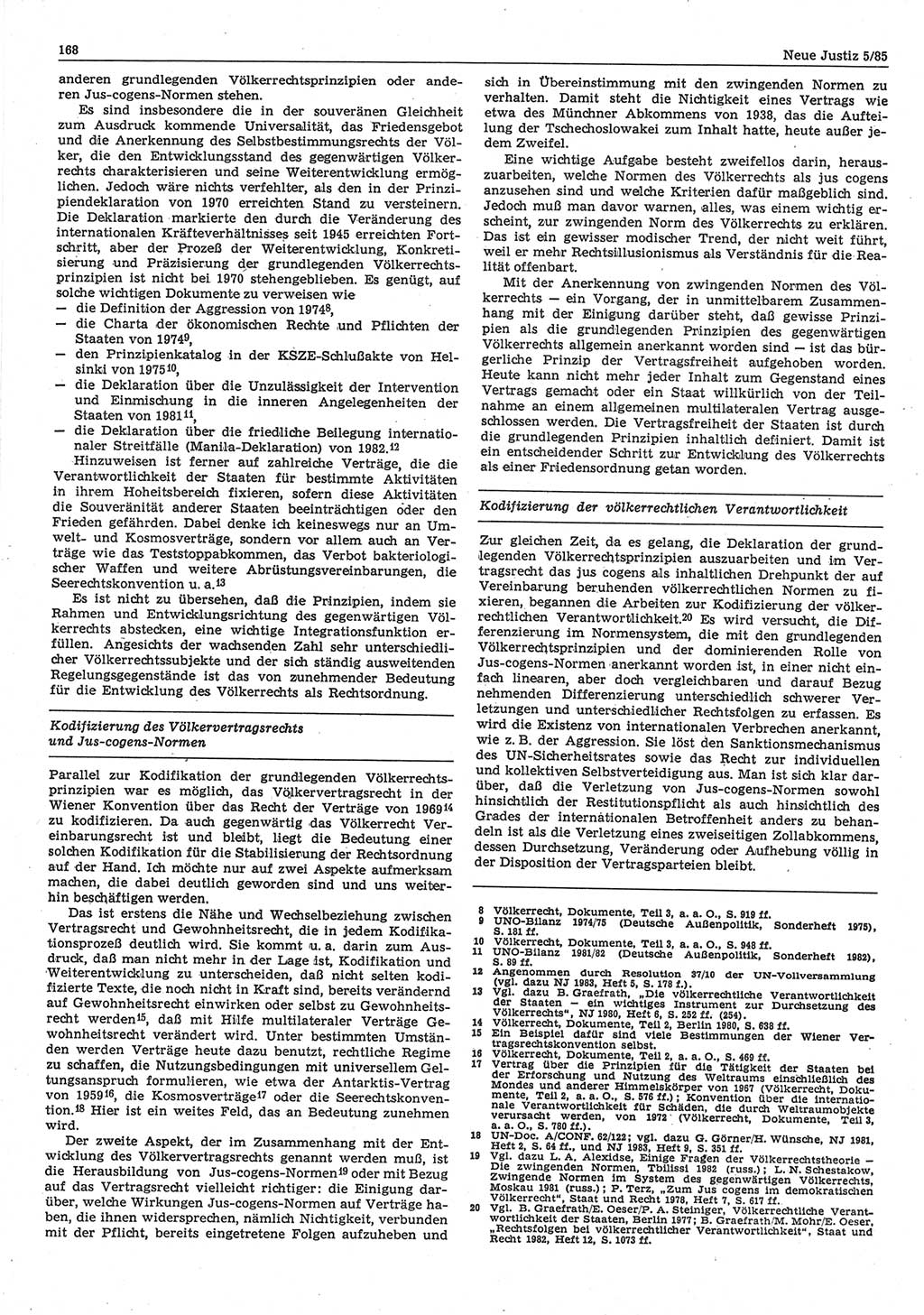 Neue Justiz (NJ), Zeitschrift für sozialistisches Recht und Gesetzlichkeit [Deutsche Demokratische Republik (DDR)], 39. Jahrgang 1985, Seite 168 (NJ DDR 1985, S. 168)