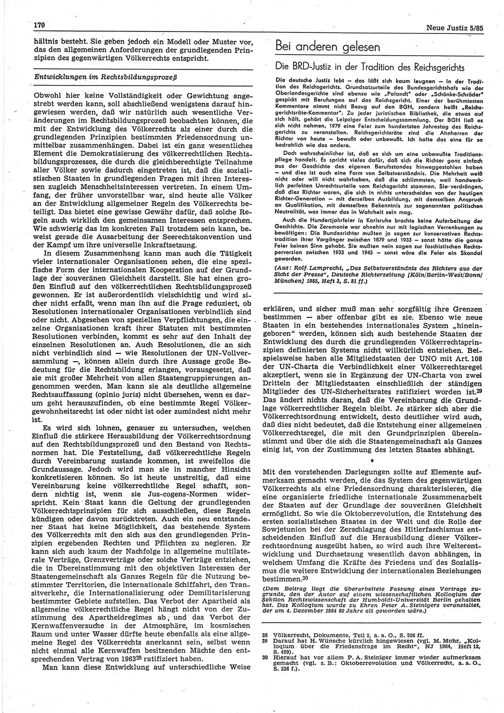 Neue Justiz (NJ), Zeitschrift für sozialistisches Recht und Gesetzlichkeit [Deutsche Demokratische Republik (DDR)], 39. Jahrgang 1985, Seite 170 (NJ DDR 1985, S. 170)