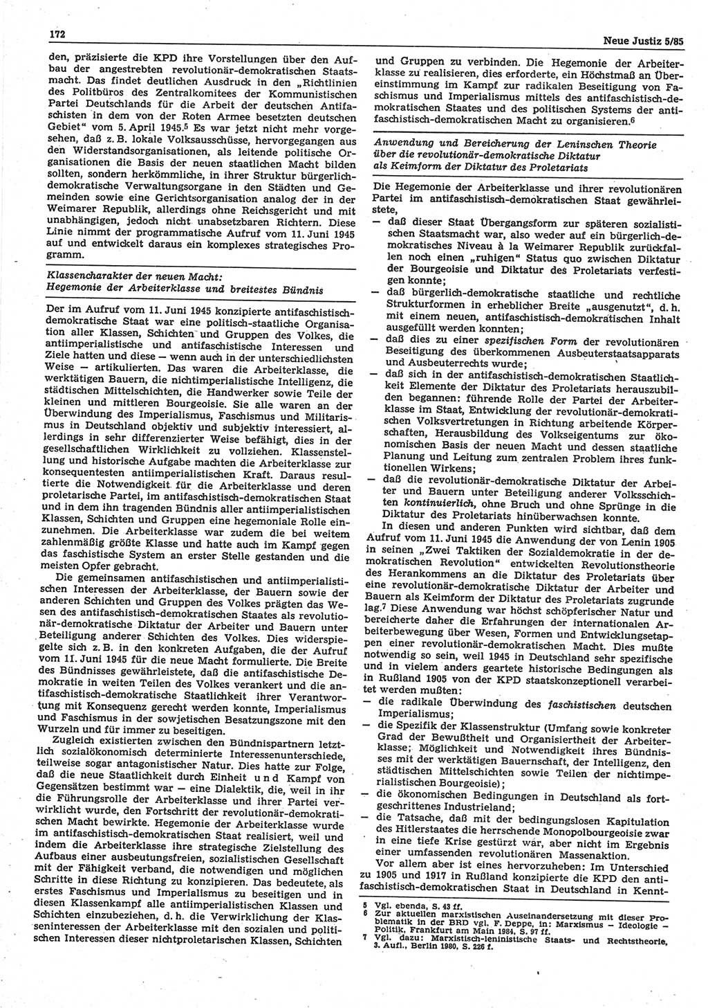 Neue Justiz (NJ), Zeitschrift für sozialistisches Recht und Gesetzlichkeit [Deutsche Demokratische Republik (DDR)], 39. Jahrgang 1985, Seite 172 (NJ DDR 1985, S. 172)