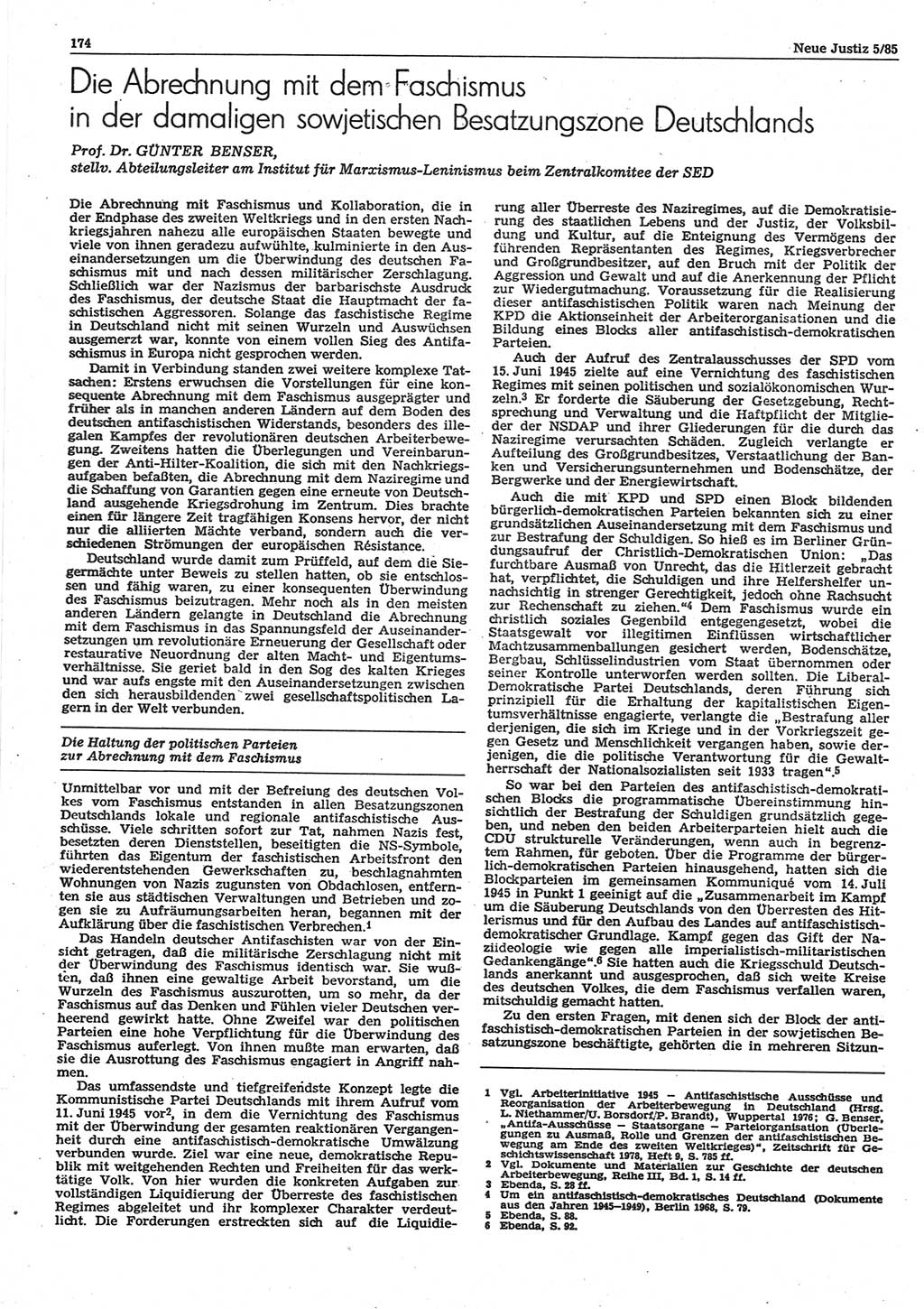 Neue Justiz (NJ), Zeitschrift für sozialistisches Recht und Gesetzlichkeit [Deutsche Demokratische Republik (DDR)], 39. Jahrgang 1985, Seite 174 (NJ DDR 1985, S. 174)