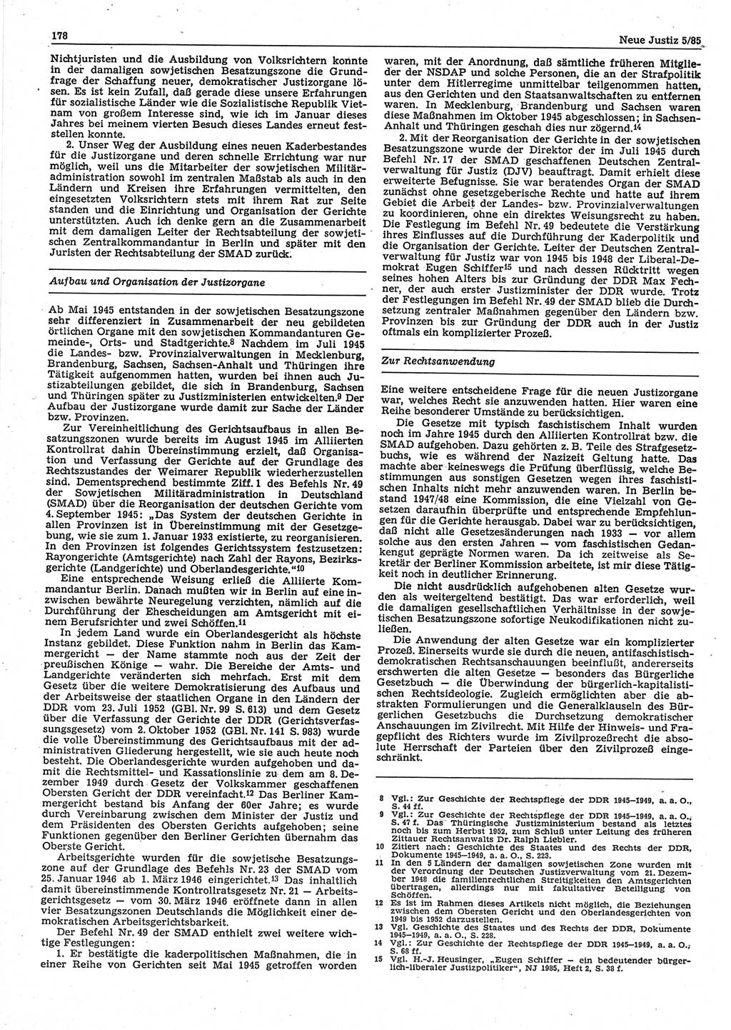 Neue Justiz (NJ), Zeitschrift für sozialistisches Recht und Gesetzlichkeit [Deutsche Demokratische Republik (DDR)], 39. Jahrgang 1985, Seite 178 (NJ DDR 1985, S. 178)