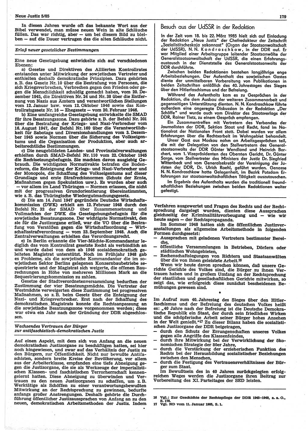 Neue Justiz (NJ), Zeitschrift für sozialistisches Recht und Gesetzlichkeit [Deutsche Demokratische Republik (DDR)], 39. Jahrgang 1985, Seite 179 (NJ DDR 1985, S. 179)