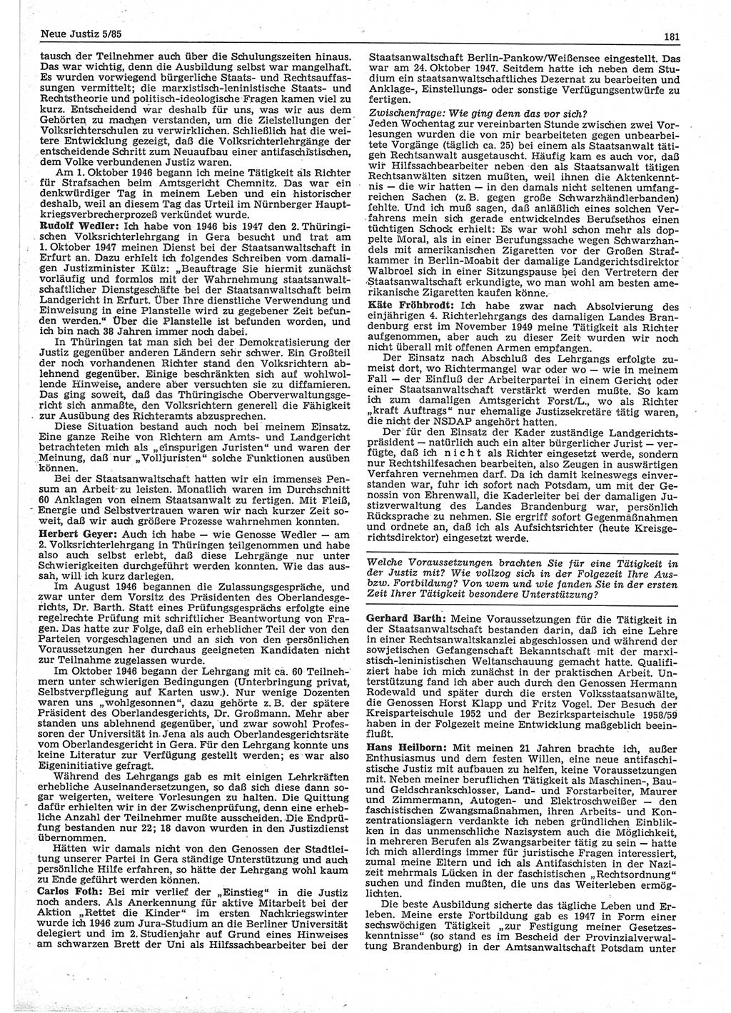 Neue Justiz (NJ), Zeitschrift für sozialistisches Recht und Gesetzlichkeit [Deutsche Demokratische Republik (DDR)], 39. Jahrgang 1985, Seite 181 (NJ DDR 1985, S. 181)