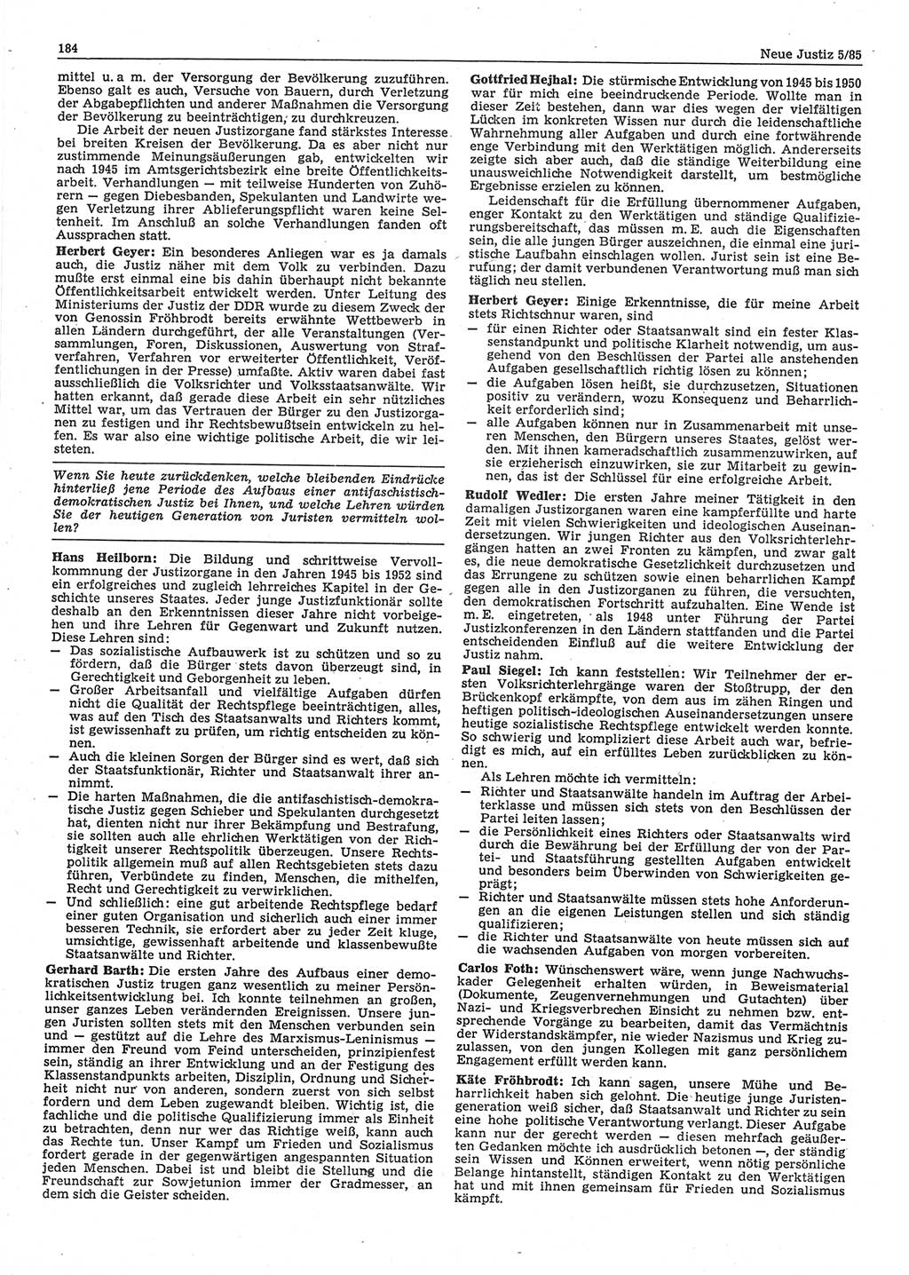Neue Justiz (NJ), Zeitschrift für sozialistisches Recht und Gesetzlichkeit [Deutsche Demokratische Republik (DDR)], 39. Jahrgang 1985, Seite 184 (NJ DDR 1985, S. 184)