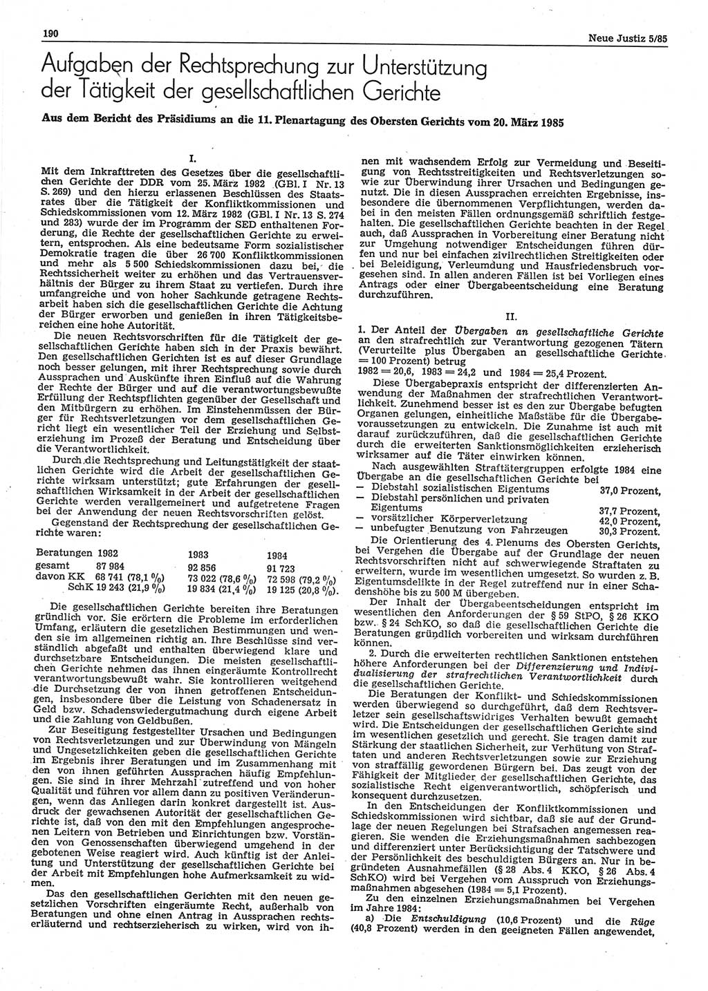 Neue Justiz (NJ), Zeitschrift für sozialistisches Recht und Gesetzlichkeit [Deutsche Demokratische Republik (DDR)], 39. Jahrgang 1985, Seite 190 (NJ DDR 1985, S. 190)