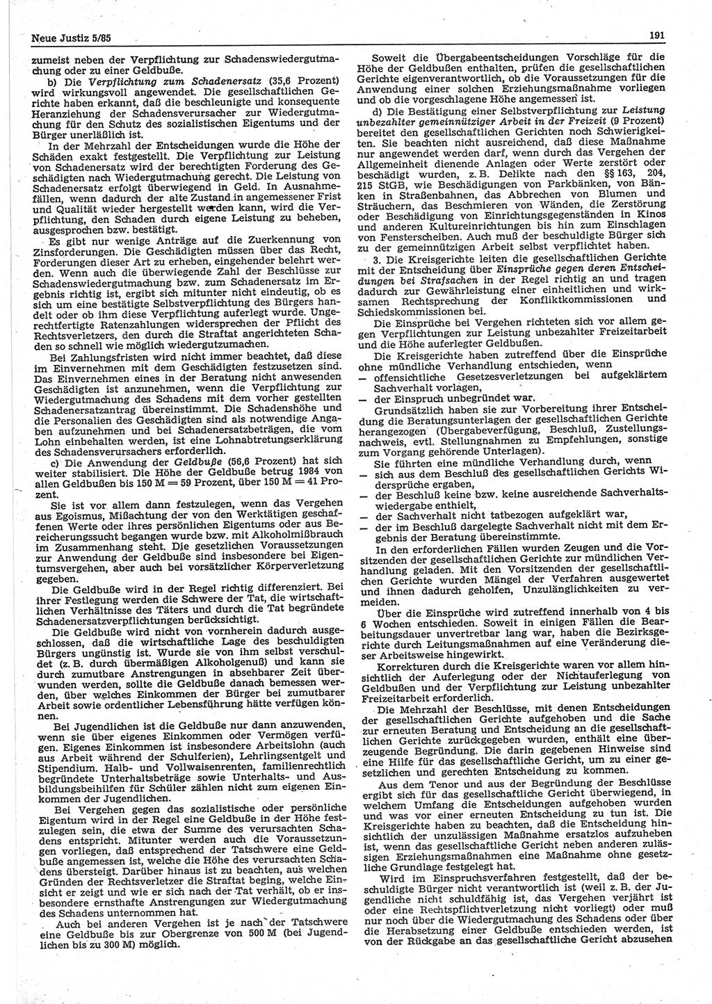 Neue Justiz (NJ), Zeitschrift für sozialistisches Recht und Gesetzlichkeit [Deutsche Demokratische Republik (DDR)], 39. Jahrgang 1985, Seite 191 (NJ DDR 1985, S. 191)
