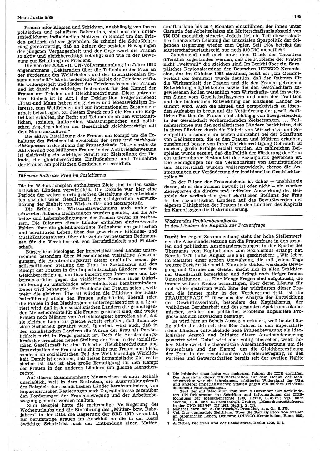 Neue Justiz (NJ), Zeitschrift für sozialistisches Recht und Gesetzlichkeit [Deutsche Demokratische Republik (DDR)], 39. Jahrgang 1985, Seite 195 (NJ DDR 1985, S. 195)