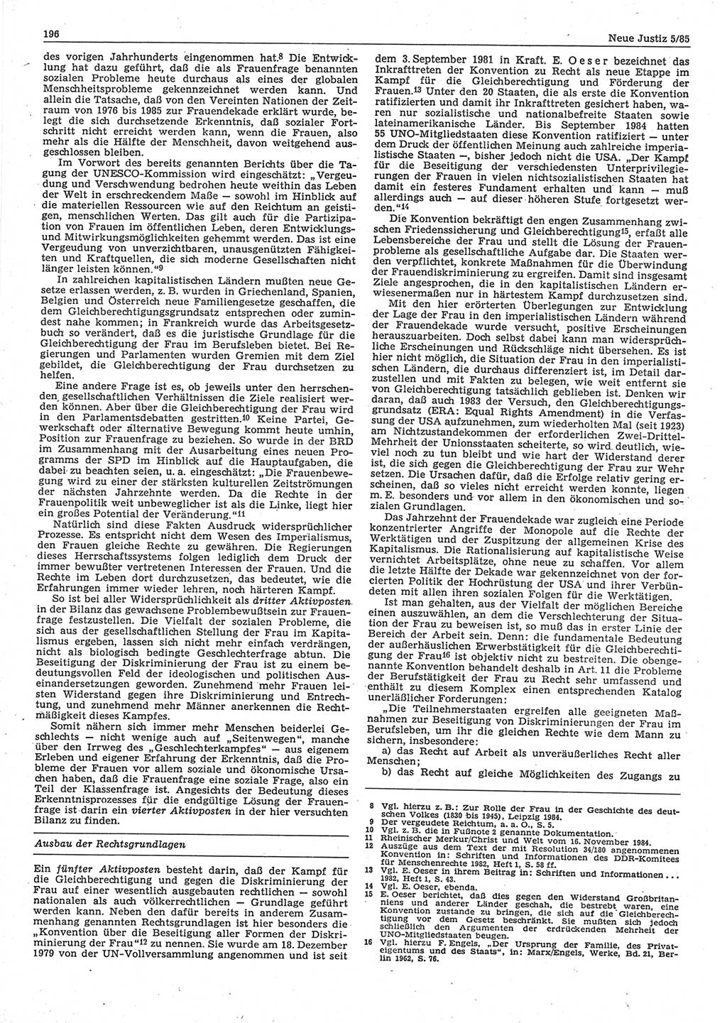 Neue Justiz (NJ), Zeitschrift für sozialistisches Recht und Gesetzlichkeit [Deutsche Demokratische Republik (DDR)], 39. Jahrgang 1985, Seite 196 (NJ DDR 1985, S. 196)