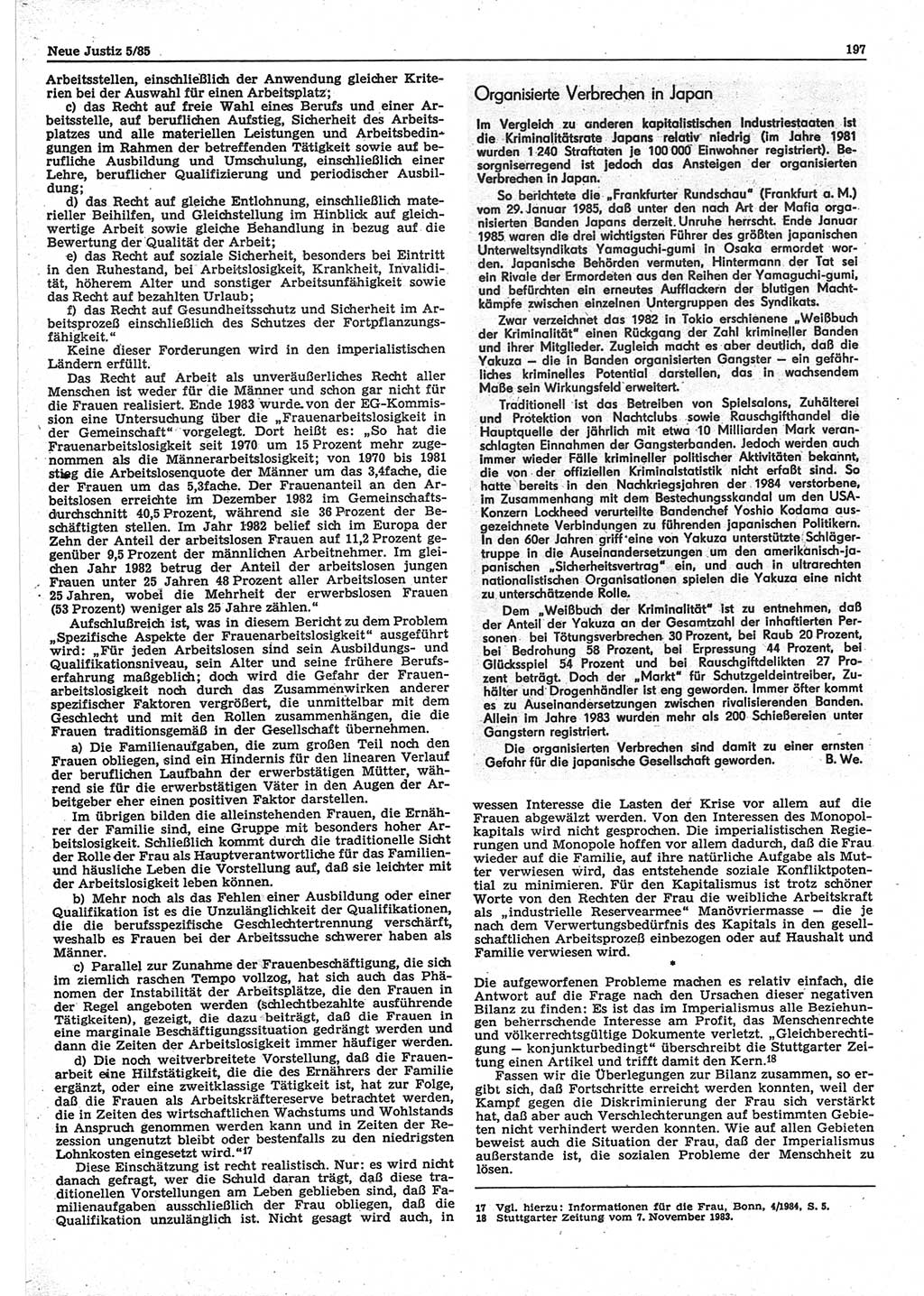 Neue Justiz (NJ), Zeitschrift für sozialistisches Recht und Gesetzlichkeit [Deutsche Demokratische Republik (DDR)], 39. Jahrgang 1985, Seite 197 (NJ DDR 1985, S. 197)