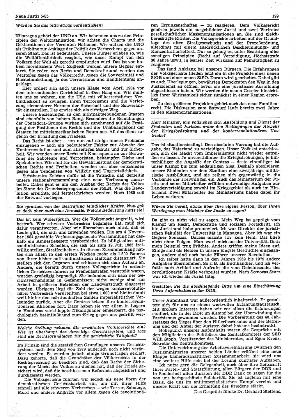 Neue Justiz (NJ), Zeitschrift für sozialistisches Recht und Gesetzlichkeit [Deutsche Demokratische Republik (DDR)], 39. Jahrgang 1985, Seite 199 (NJ DDR 1985, S. 199)