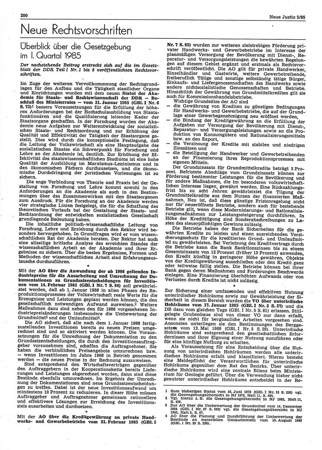 Neue Justiz (NJ), Zeitschrift für sozialistisches Recht und Gesetzlichkeit [Deutsche Demokratische Republik (DDR)], 39. Jahrgang 1985, Seite 200 (NJ DDR 1985, S. 200)