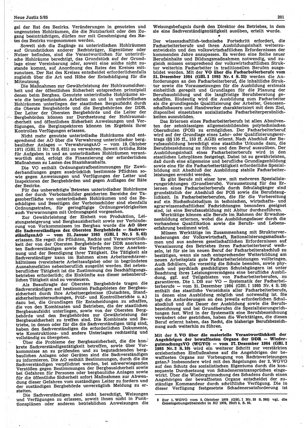 Neue Justiz (NJ), Zeitschrift für sozialistisches Recht und Gesetzlichkeit [Deutsche Demokratische Republik (DDR)], 39. Jahrgang 1985, Seite 201 (NJ DDR 1985, S. 201)