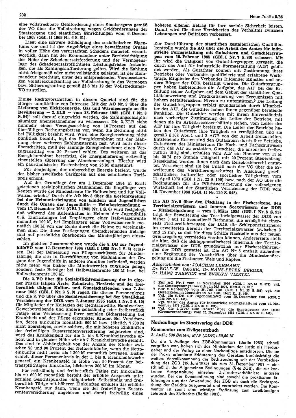 Neue Justiz (NJ), Zeitschrift für sozialistisches Recht und Gesetzlichkeit [Deutsche Demokratische Republik (DDR)], 39. Jahrgang 1985, Seite 202 (NJ DDR 1985, S. 202)