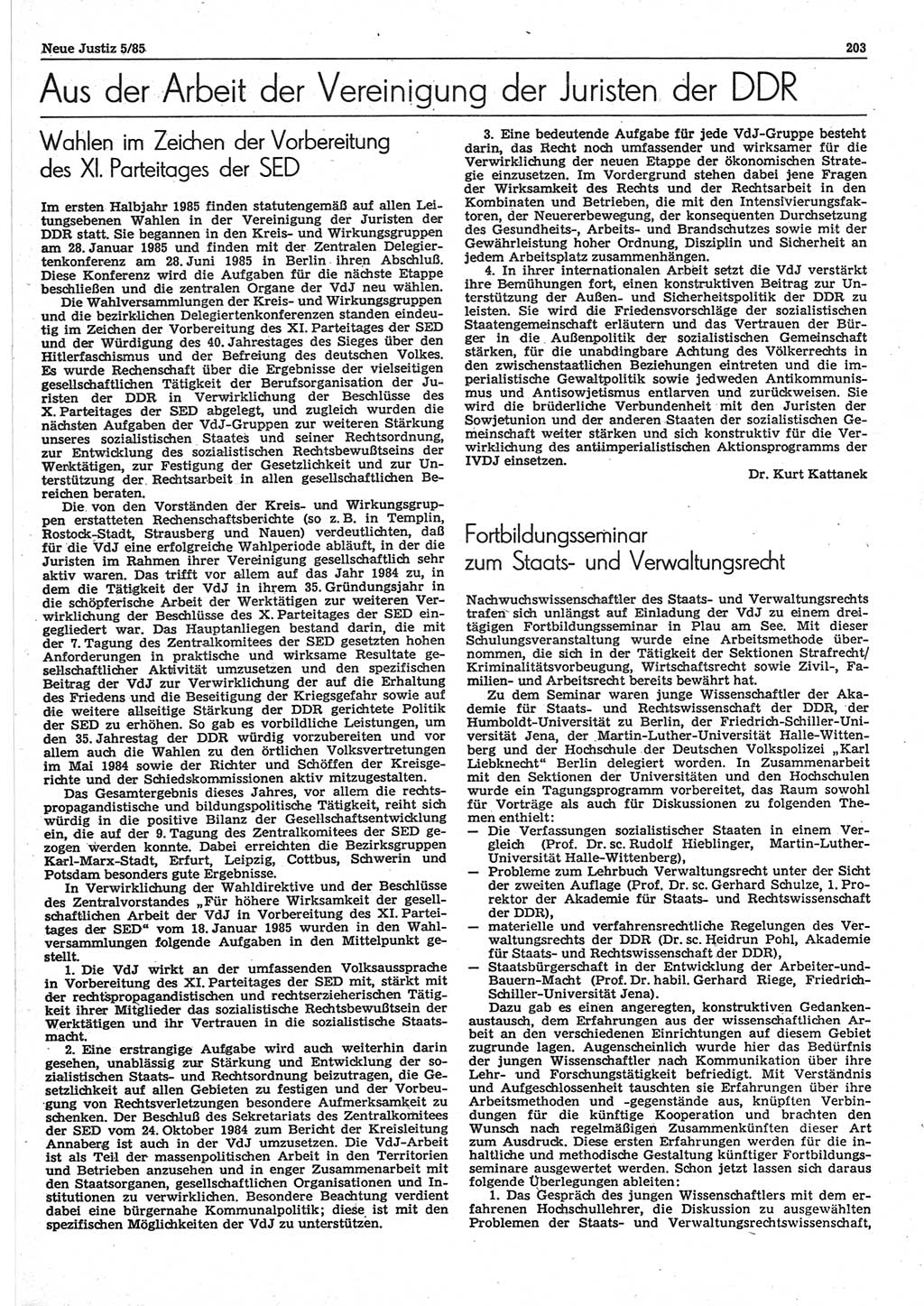 Neue Justiz (NJ), Zeitschrift für sozialistisches Recht und Gesetzlichkeit [Deutsche Demokratische Republik (DDR)], 39. Jahrgang 1985, Seite 203 (NJ DDR 1985, S. 203)