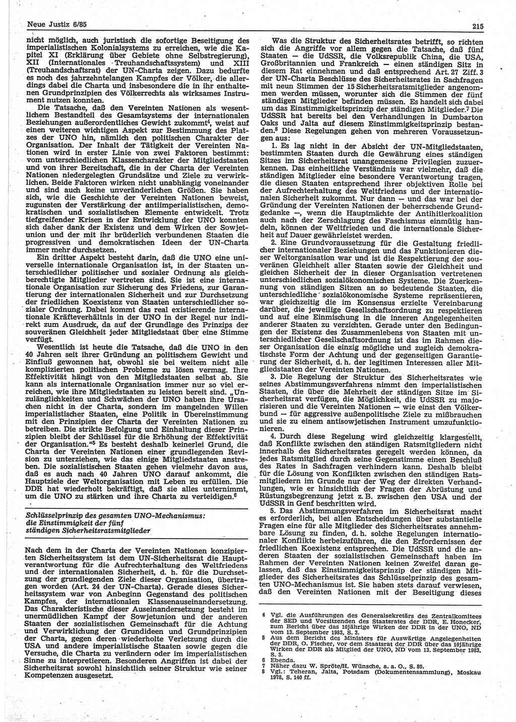 Neue Justiz (NJ), Zeitschrift für sozialistisches Recht und Gesetzlichkeit [Deutsche Demokratische Republik (DDR)], 39. Jahrgang 1985, Seite 215 (NJ DDR 1985, S. 215)