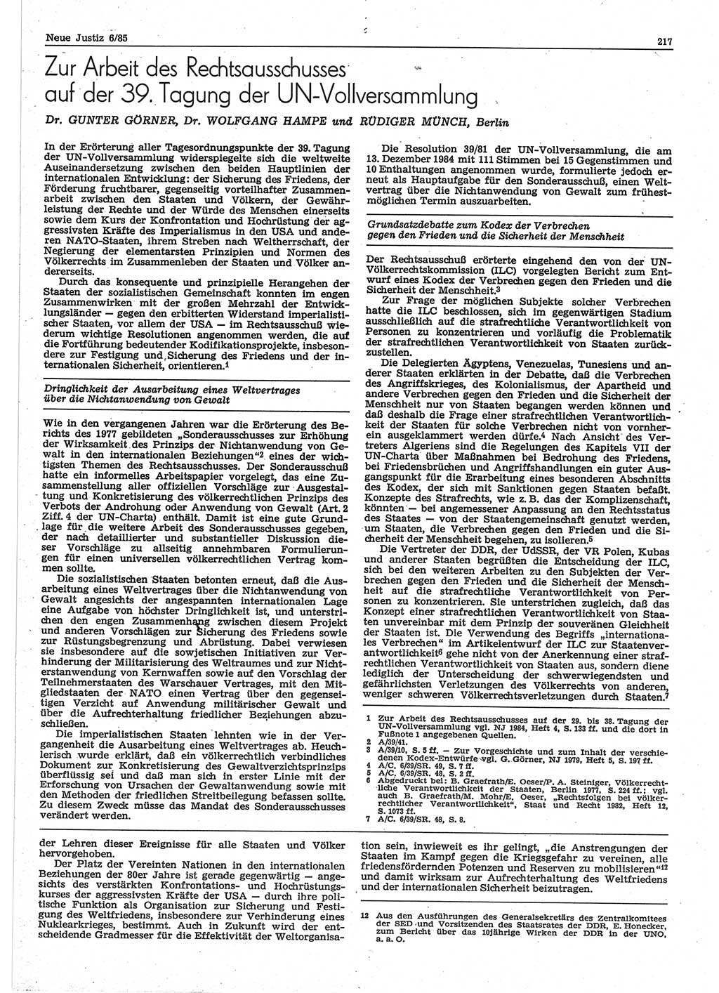Neue Justiz (NJ), Zeitschrift für sozialistisches Recht und Gesetzlichkeit [Deutsche Demokratische Republik (DDR)], 39. Jahrgang 1985, Seite 217 (NJ DDR 1985, S. 217)