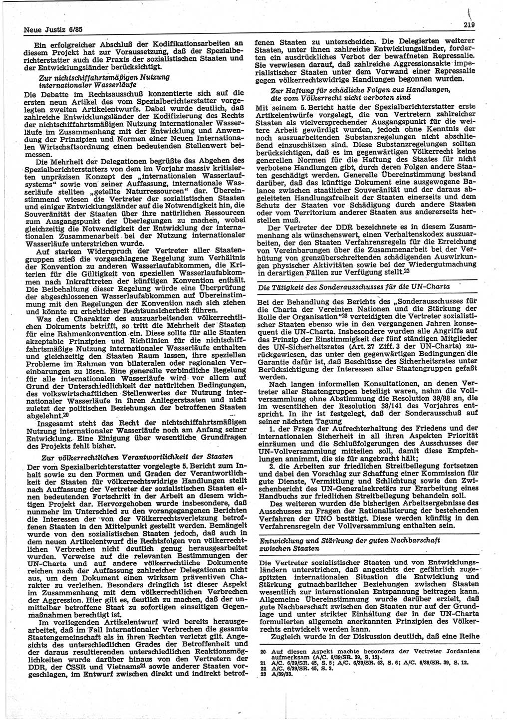 Neue Justiz (NJ), Zeitschrift für sozialistisches Recht und Gesetzlichkeit [Deutsche Demokratische Republik (DDR)], 39. Jahrgang 1985, Seite 219 (NJ DDR 1985, S. 219)