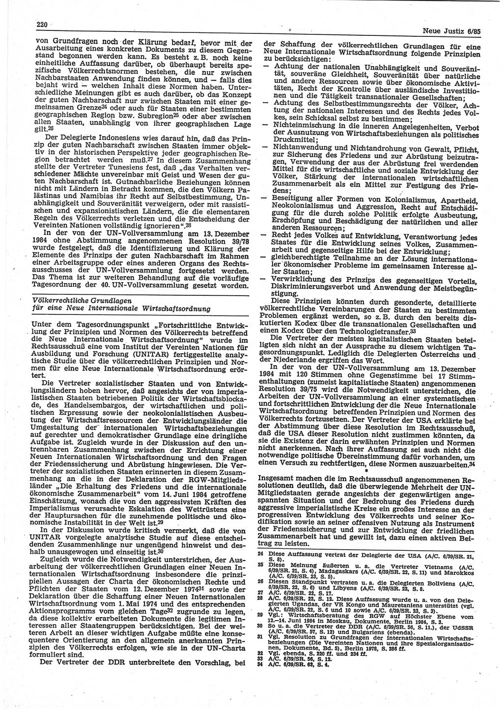 Neue Justiz (NJ), Zeitschrift für sozialistisches Recht und Gesetzlichkeit [Deutsche Demokratische Republik (DDR)], 39. Jahrgang 1985, Seite 220 (NJ DDR 1985, S. 220)