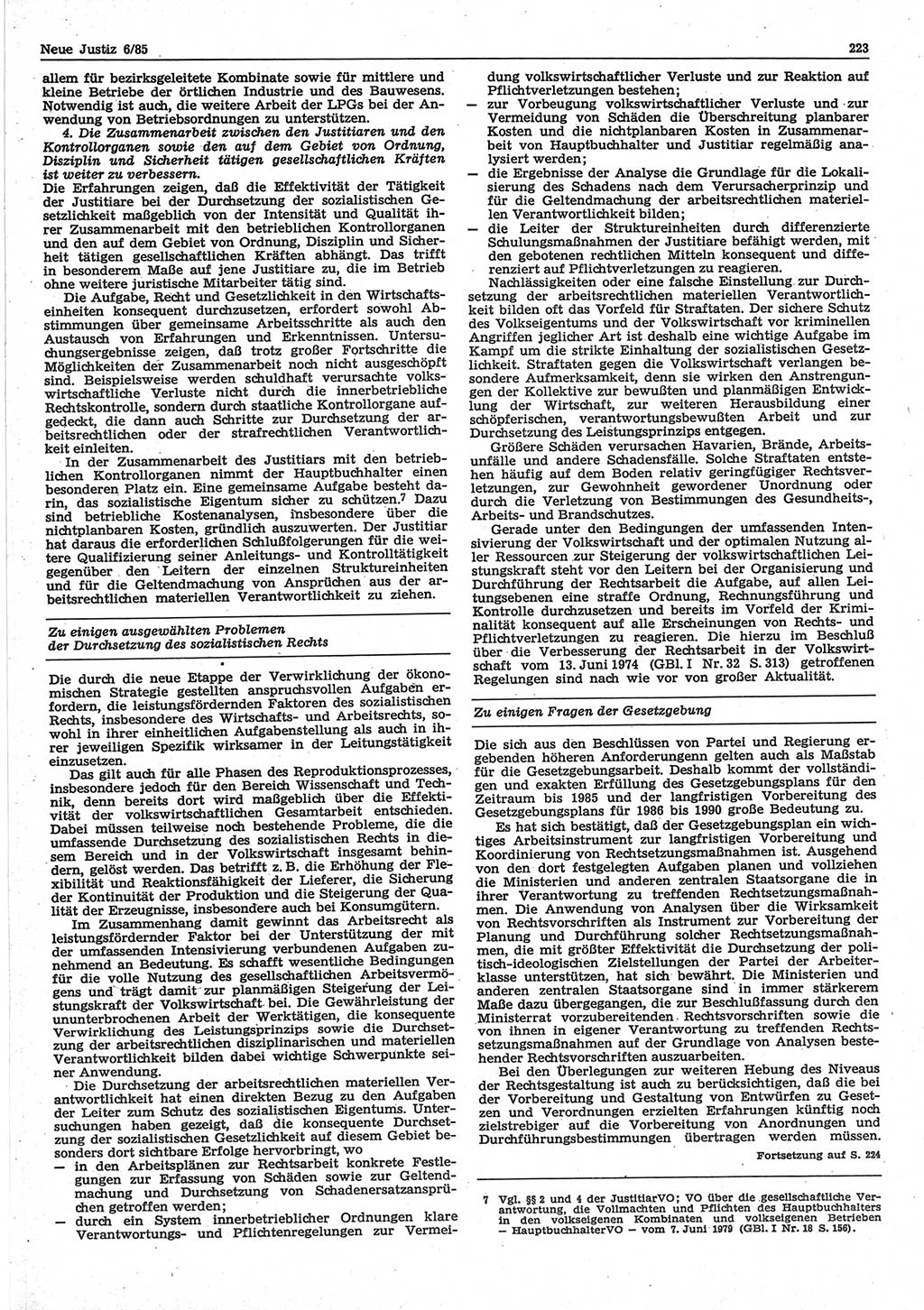 Neue Justiz (NJ), Zeitschrift für sozialistisches Recht und Gesetzlichkeit [Deutsche Demokratische Republik (DDR)], 39. Jahrgang 1985, Seite 223 (NJ DDR 1985, S. 223)
