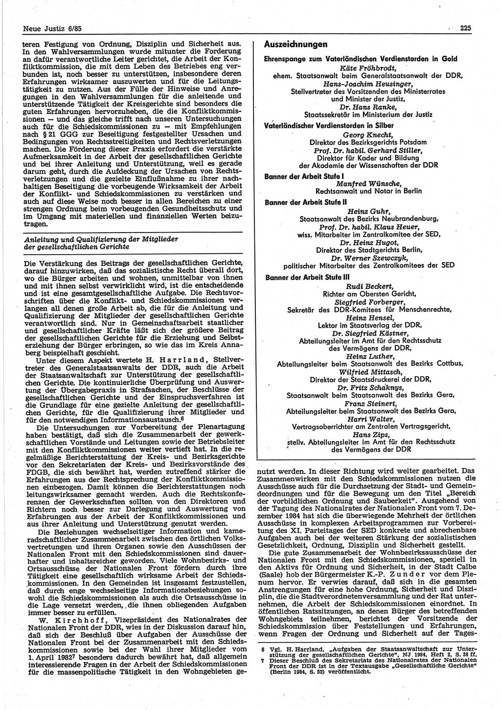 Neue Justiz (NJ), Zeitschrift für sozialistisches Recht und Gesetzlichkeit [Deutsche Demokratische Republik (DDR)], 39. Jahrgang 1985, Seite 225 (NJ DDR 1985, S. 225)