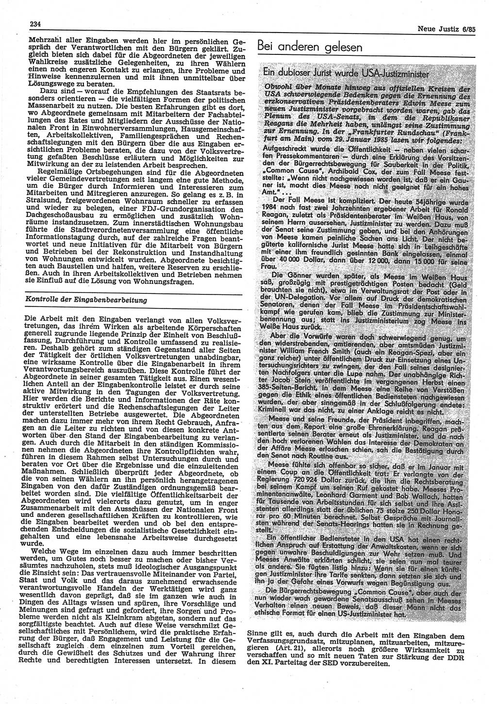 Neue Justiz (NJ), Zeitschrift für sozialistisches Recht und Gesetzlichkeit [Deutsche Demokratische Republik (DDR)], 39. Jahrgang 1985, Seite 234 (NJ DDR 1985, S. 234)