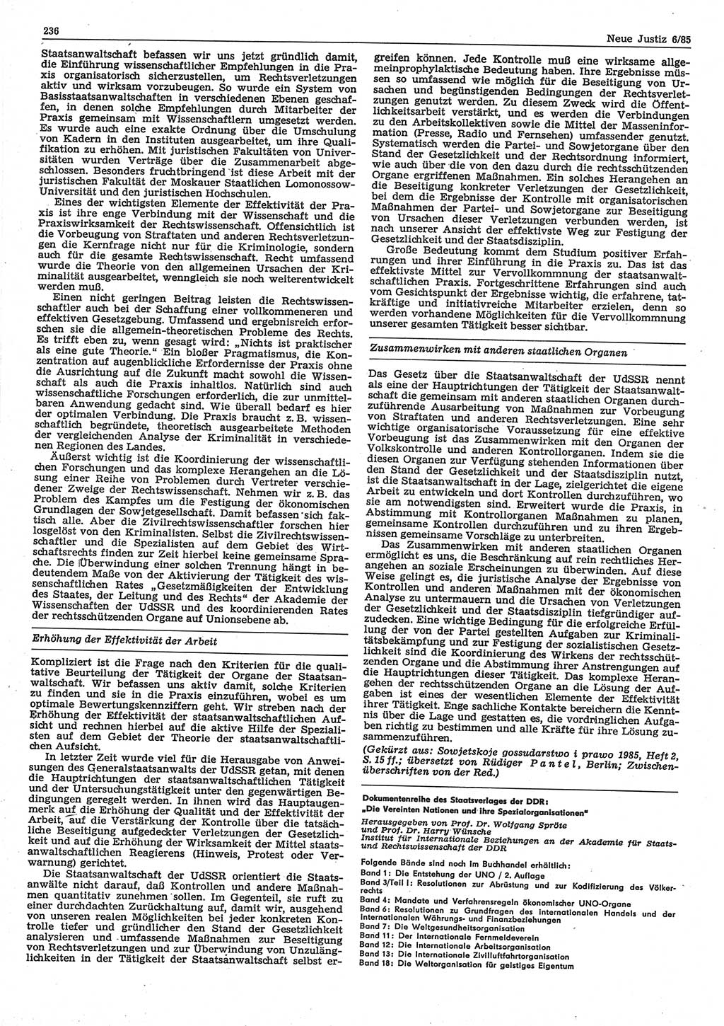 Neue Justiz (NJ), Zeitschrift für sozialistisches Recht und Gesetzlichkeit [Deutsche Demokratische Republik (DDR)], 39. Jahrgang 1985, Seite 236 (NJ DDR 1985, S. 236)