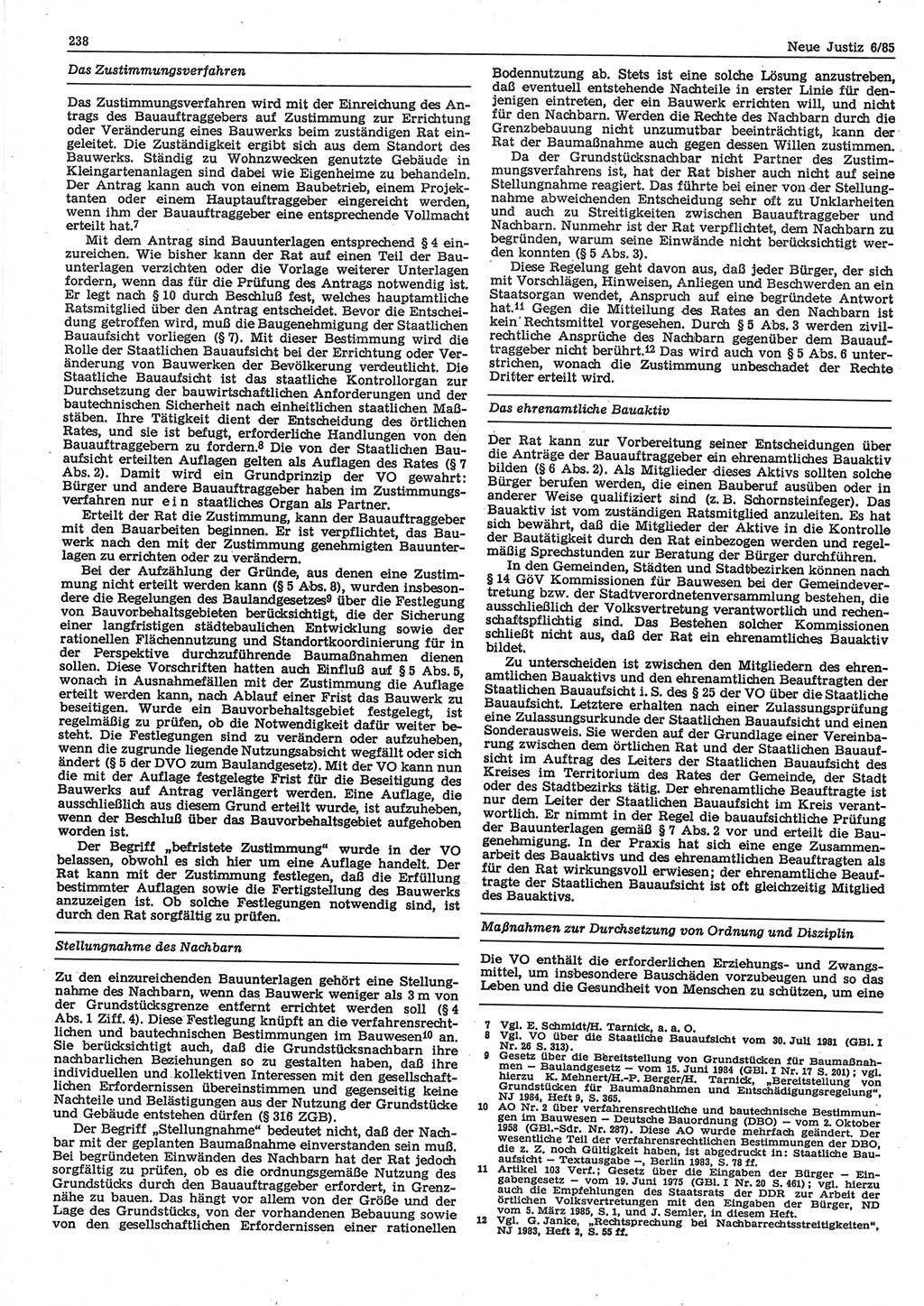 Neue Justiz (NJ), Zeitschrift für sozialistisches Recht und Gesetzlichkeit [Deutsche Demokratische Republik (DDR)], 39. Jahrgang 1985, Seite 238 (NJ DDR 1985, S. 238)