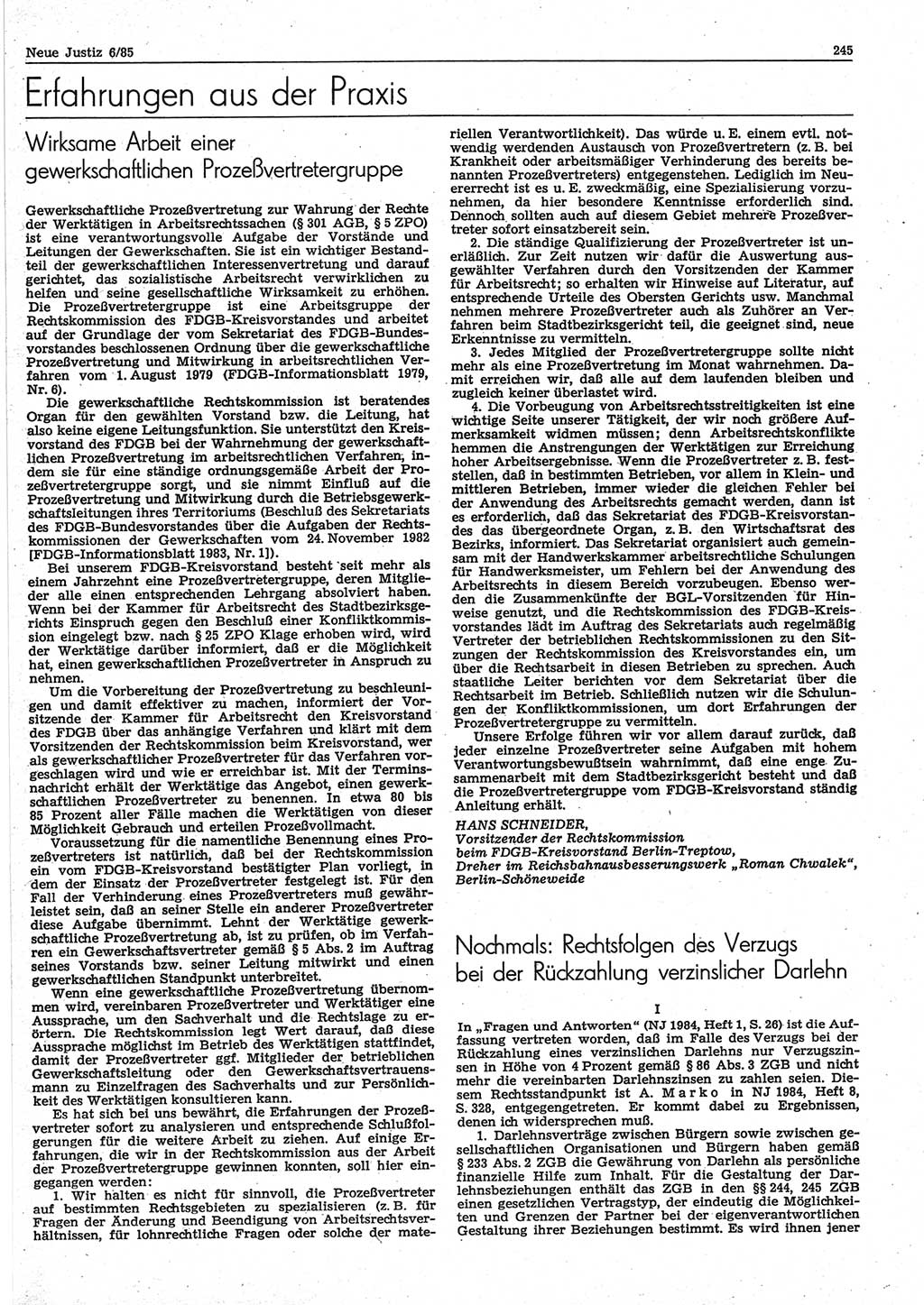 Neue Justiz (NJ), Zeitschrift für sozialistisches Recht und Gesetzlichkeit [Deutsche Demokratische Republik (DDR)], 39. Jahrgang 1985, Seite 245 (NJ DDR 1985, S. 245)