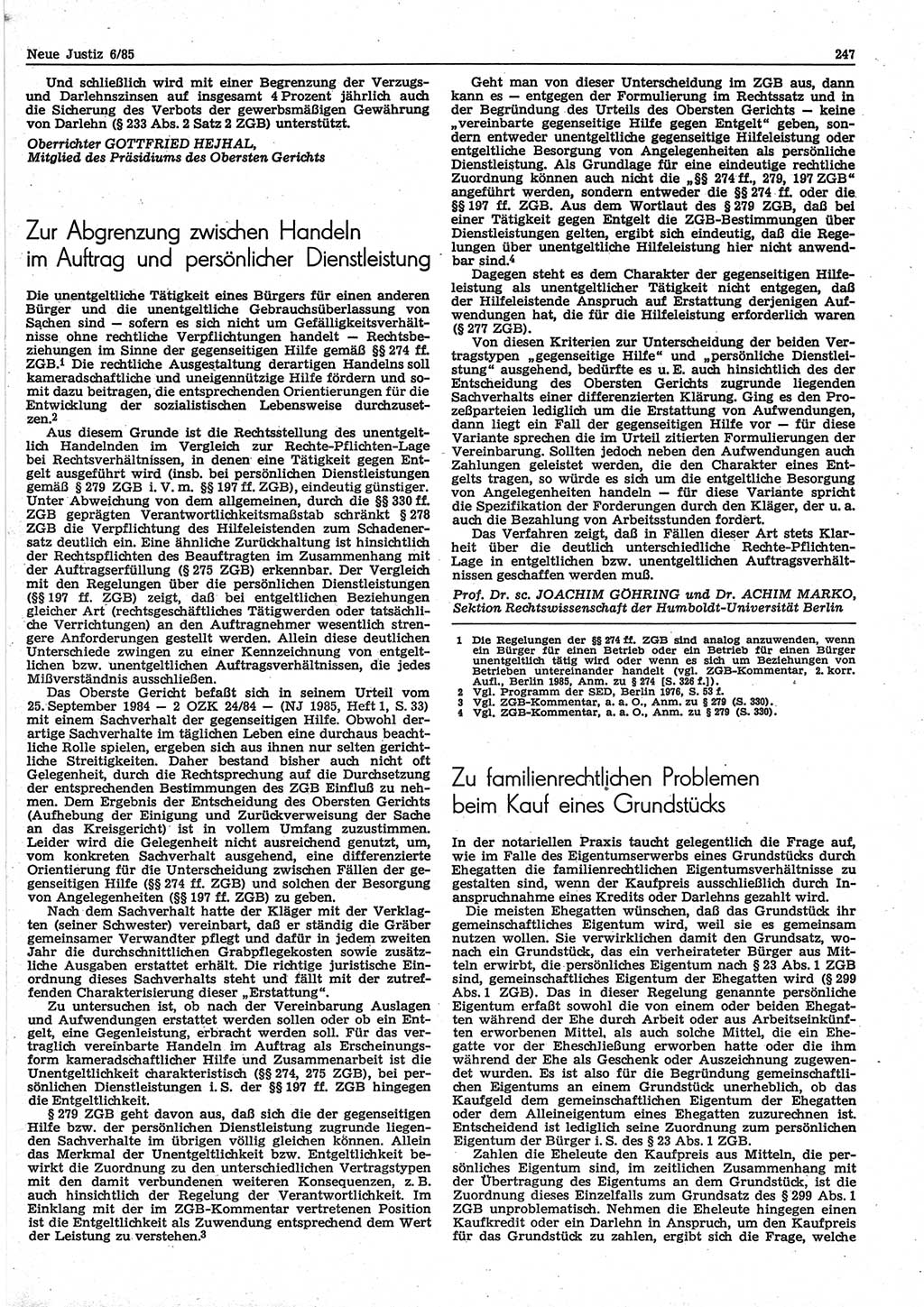 Neue Justiz (NJ), Zeitschrift für sozialistisches Recht und Gesetzlichkeit [Deutsche Demokratische Republik (DDR)], 39. Jahrgang 1985, Seite 247 (NJ DDR 1985, S. 247)
