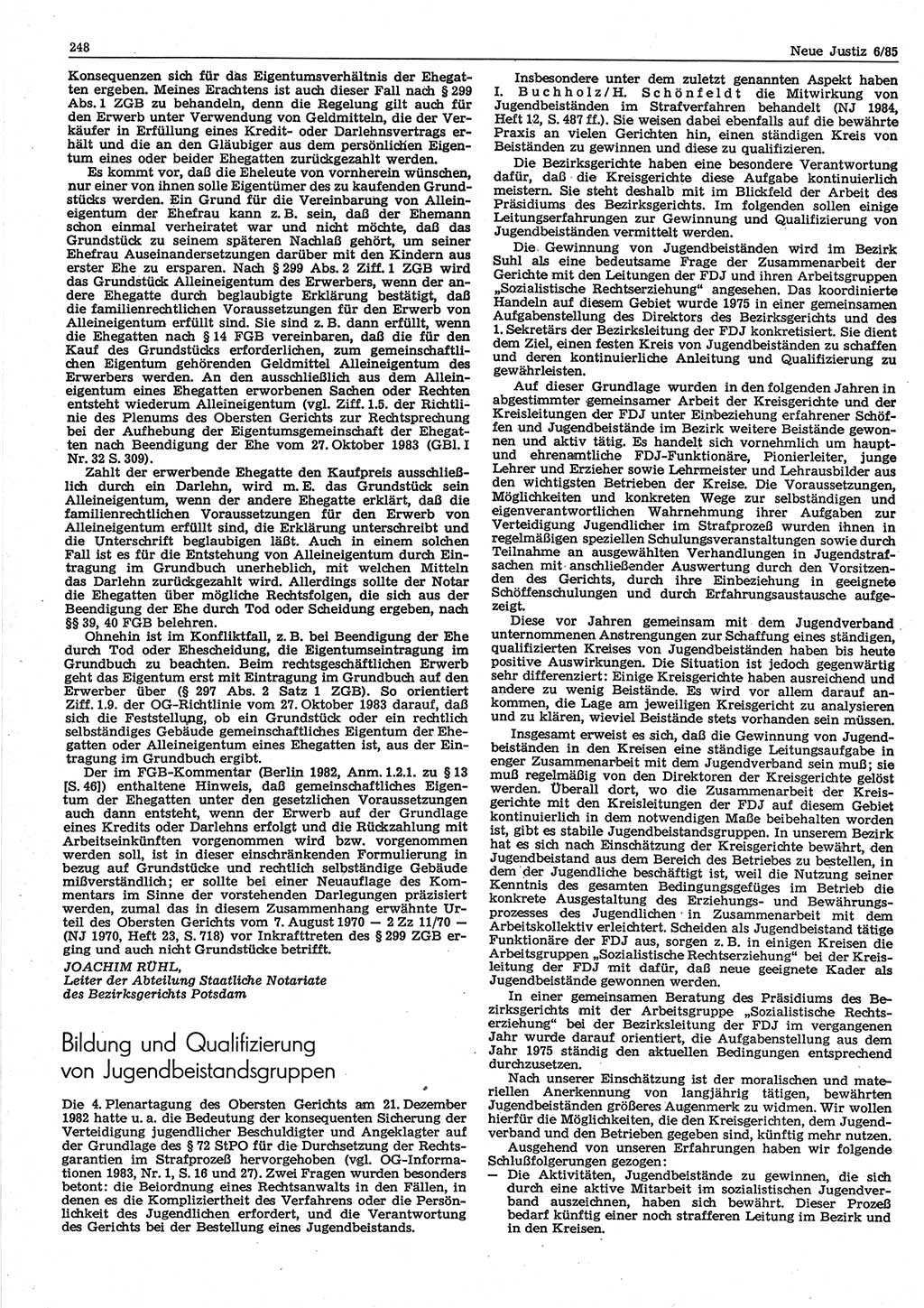 Neue Justiz (NJ), Zeitschrift für sozialistisches Recht und Gesetzlichkeit [Deutsche Demokratische Republik (DDR)], 39. Jahrgang 1985, Seite 248 (NJ DDR 1985, S. 248)