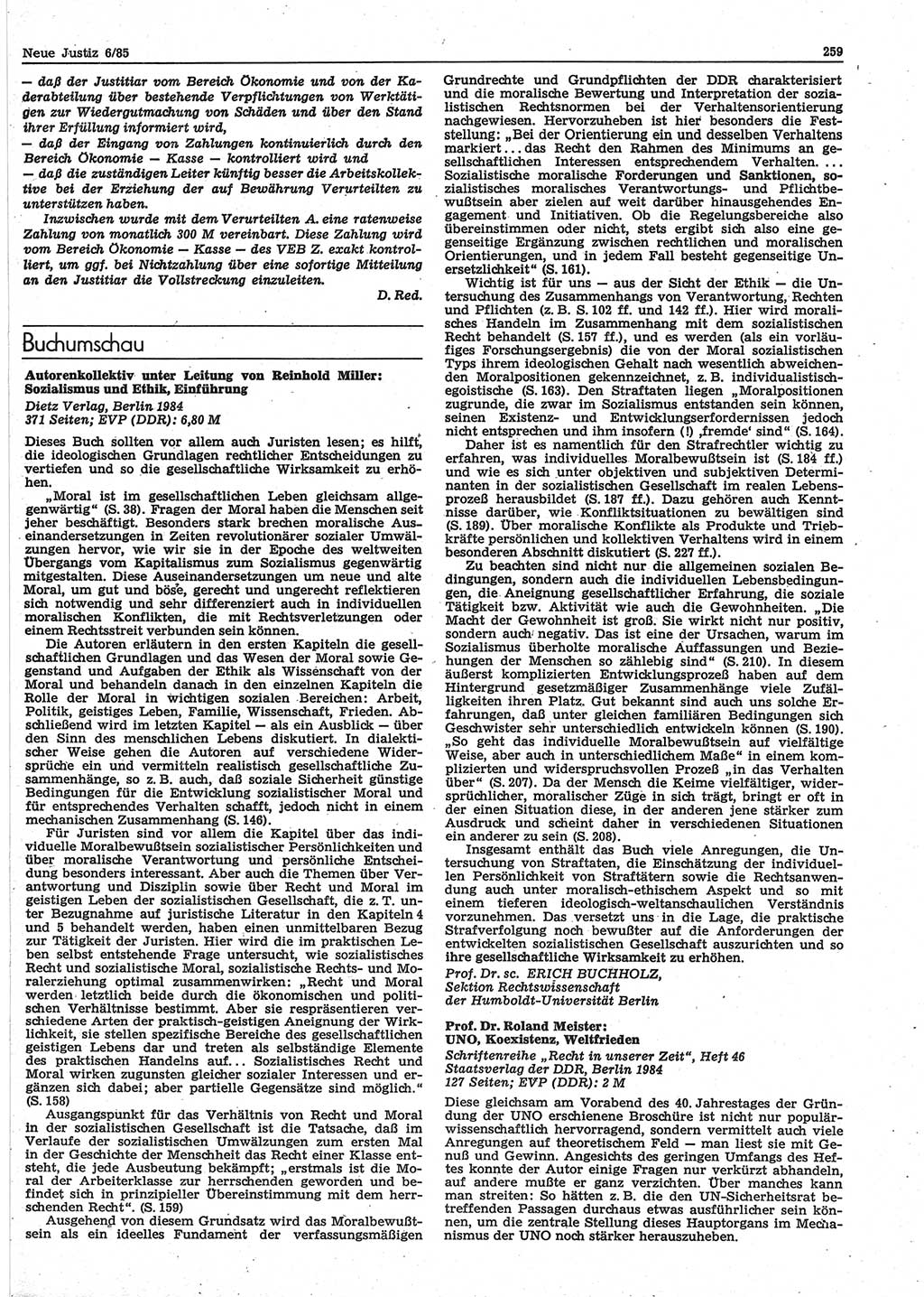 Neue Justiz (NJ), Zeitschrift für sozialistisches Recht und Gesetzlichkeit [Deutsche Demokratische Republik (DDR)], 39. Jahrgang 1985, Seite 259 (NJ DDR 1985, S. 259)