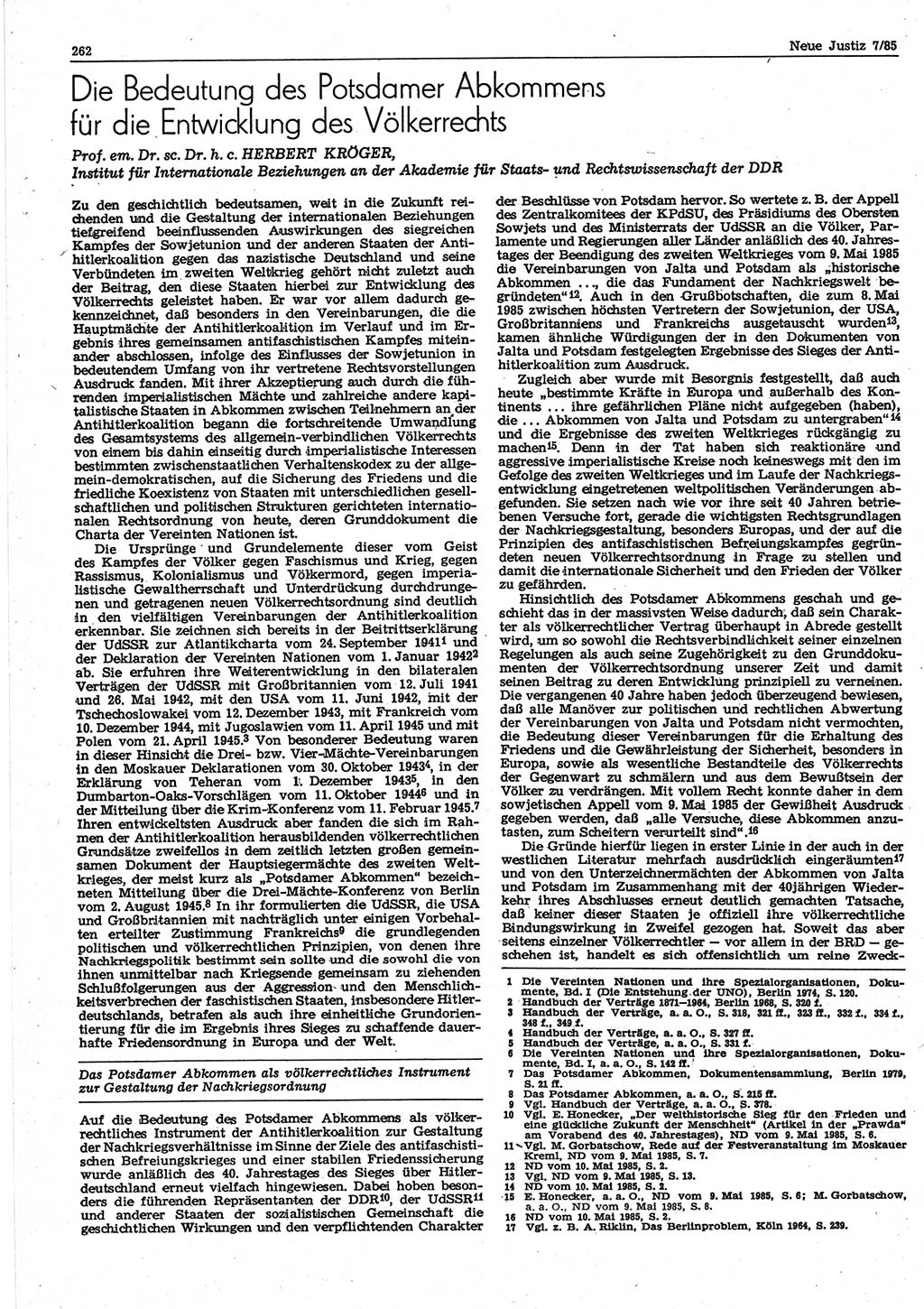 Neue Justiz (NJ), Zeitschrift für sozialistisches Recht und Gesetzlichkeit [Deutsche Demokratische Republik (DDR)], 39. Jahrgang 1985, Seite 262 (NJ DDR 1985, S. 262)