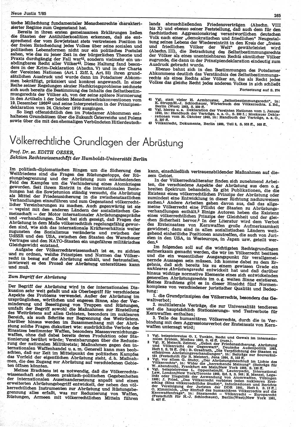 Neue Justiz (NJ), Zeitschrift für sozialistisches Recht und Gesetzlichkeit [Deutsche Demokratische Republik (DDR)], 39. Jahrgang 1985, Seite 265 (NJ DDR 1985, S. 265)