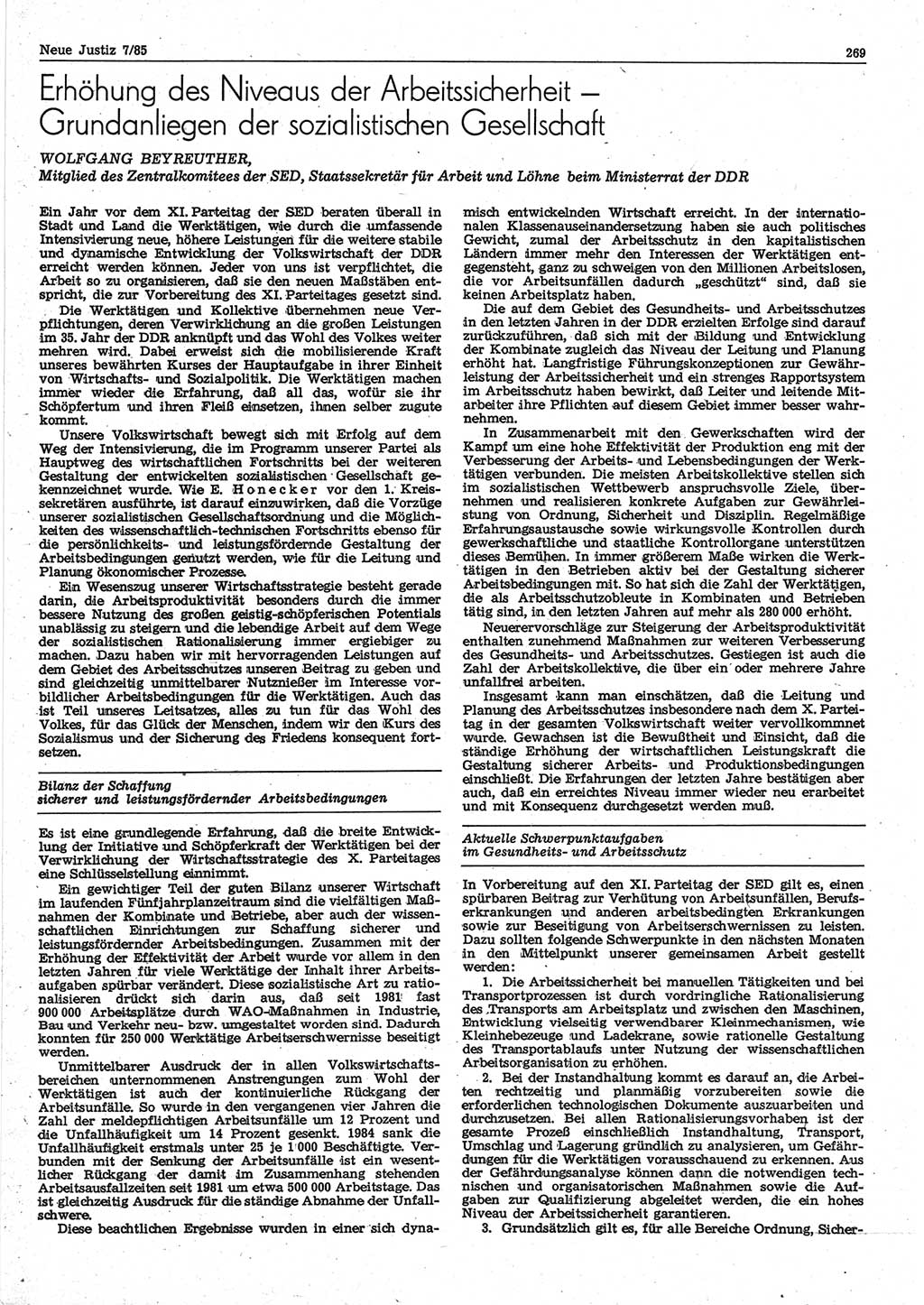 Neue Justiz (NJ), Zeitschrift für sozialistisches Recht und Gesetzlichkeit [Deutsche Demokratische Republik (DDR)], 39. Jahrgang 1985, Seite 269 (NJ DDR 1985, S. 269)