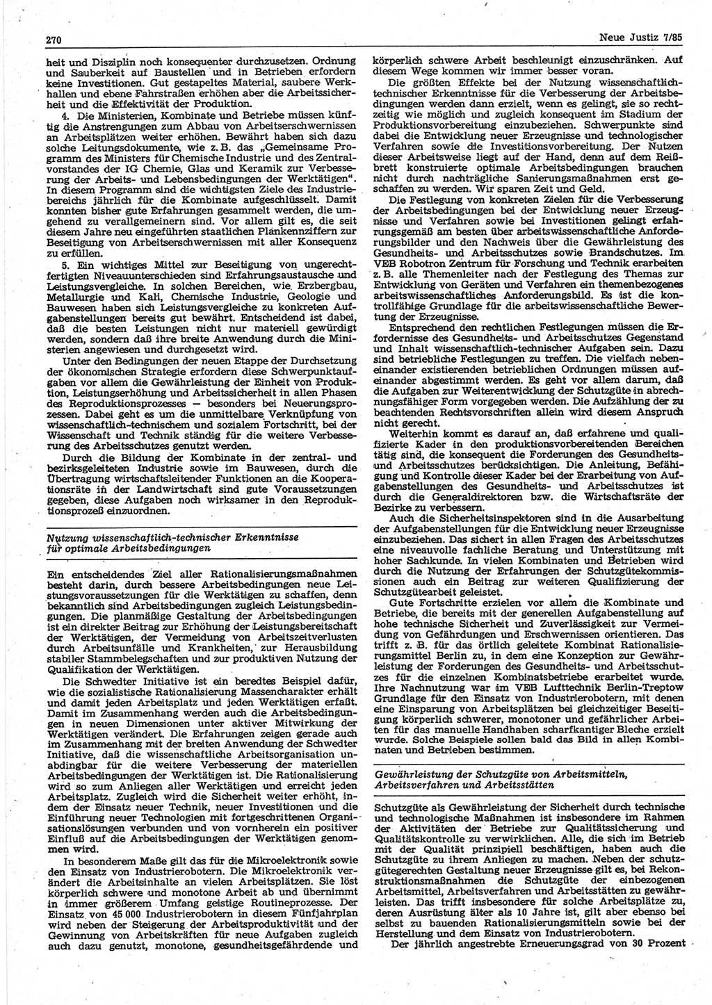 Neue Justiz (NJ), Zeitschrift für sozialistisches Recht und Gesetzlichkeit [Deutsche Demokratische Republik (DDR)], 39. Jahrgang 1985, Seite 270 (NJ DDR 1985, S. 270)