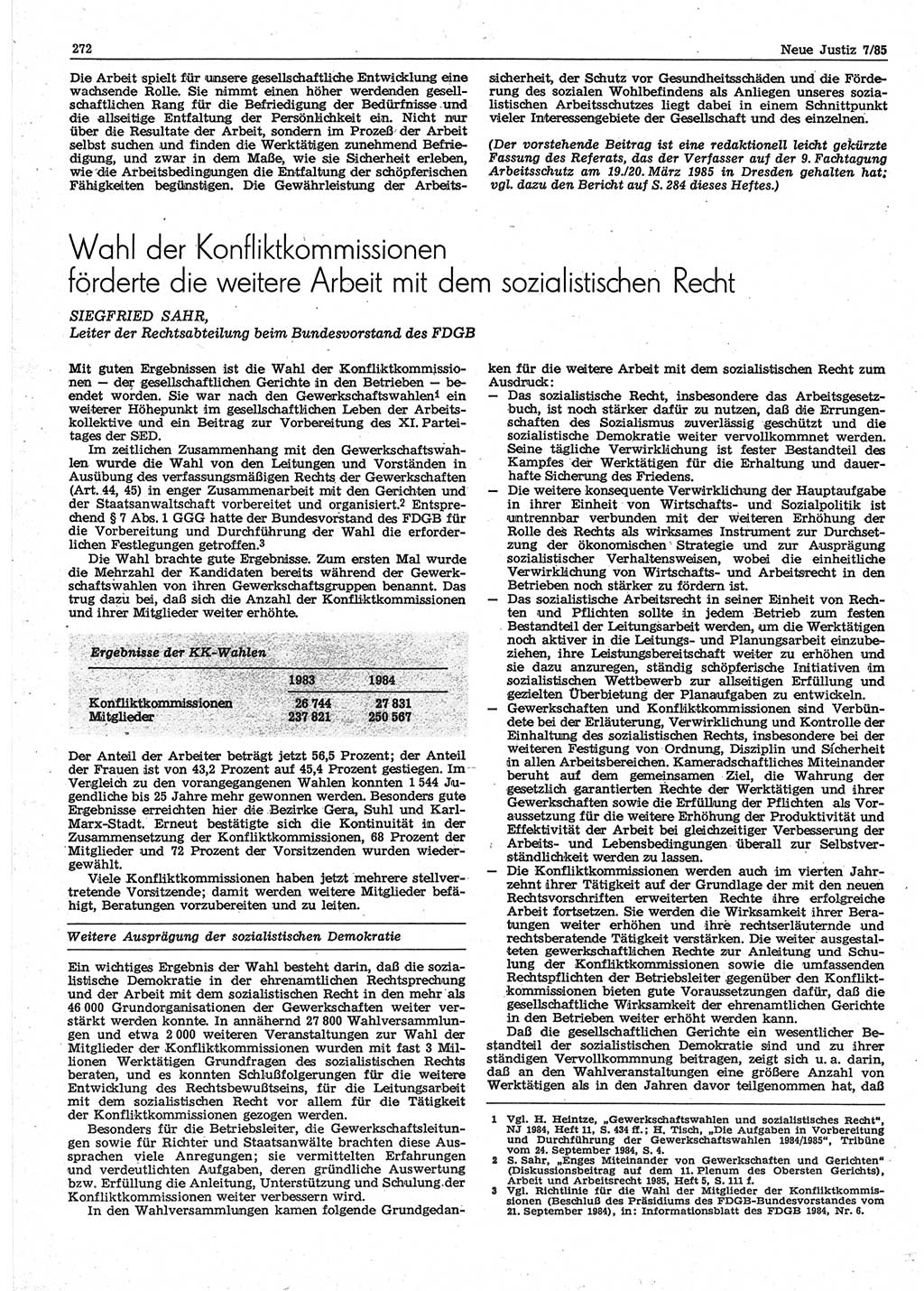 Neue Justiz (NJ), Zeitschrift für sozialistisches Recht und Gesetzlichkeit [Deutsche Demokratische Republik (DDR)], 39. Jahrgang 1985, Seite 272 (NJ DDR 1985, S. 272)