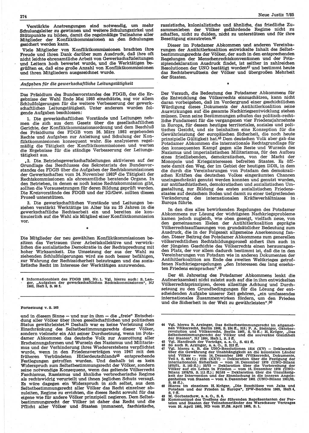 Neue Justiz (NJ), Zeitschrift für sozialistisches Recht und Gesetzlichkeit [Deutsche Demokratische Republik (DDR)], 39. Jahrgang 1985, Seite 274 (NJ DDR 1985, S. 274)