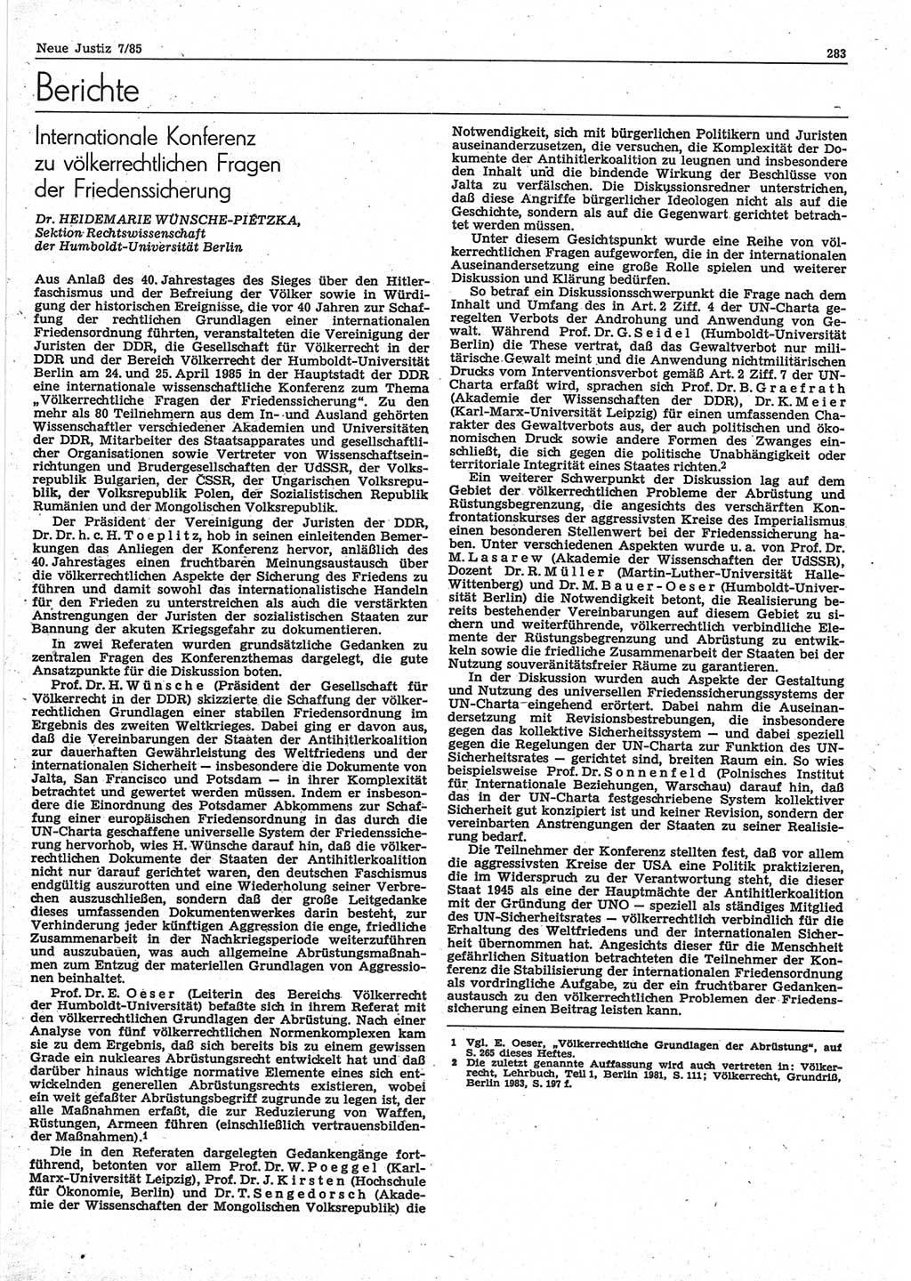 Neue Justiz (NJ), Zeitschrift für sozialistisches Recht und Gesetzlichkeit [Deutsche Demokratische Republik (DDR)], 39. Jahrgang 1985, Seite 283 (NJ DDR 1985, S. 283)
