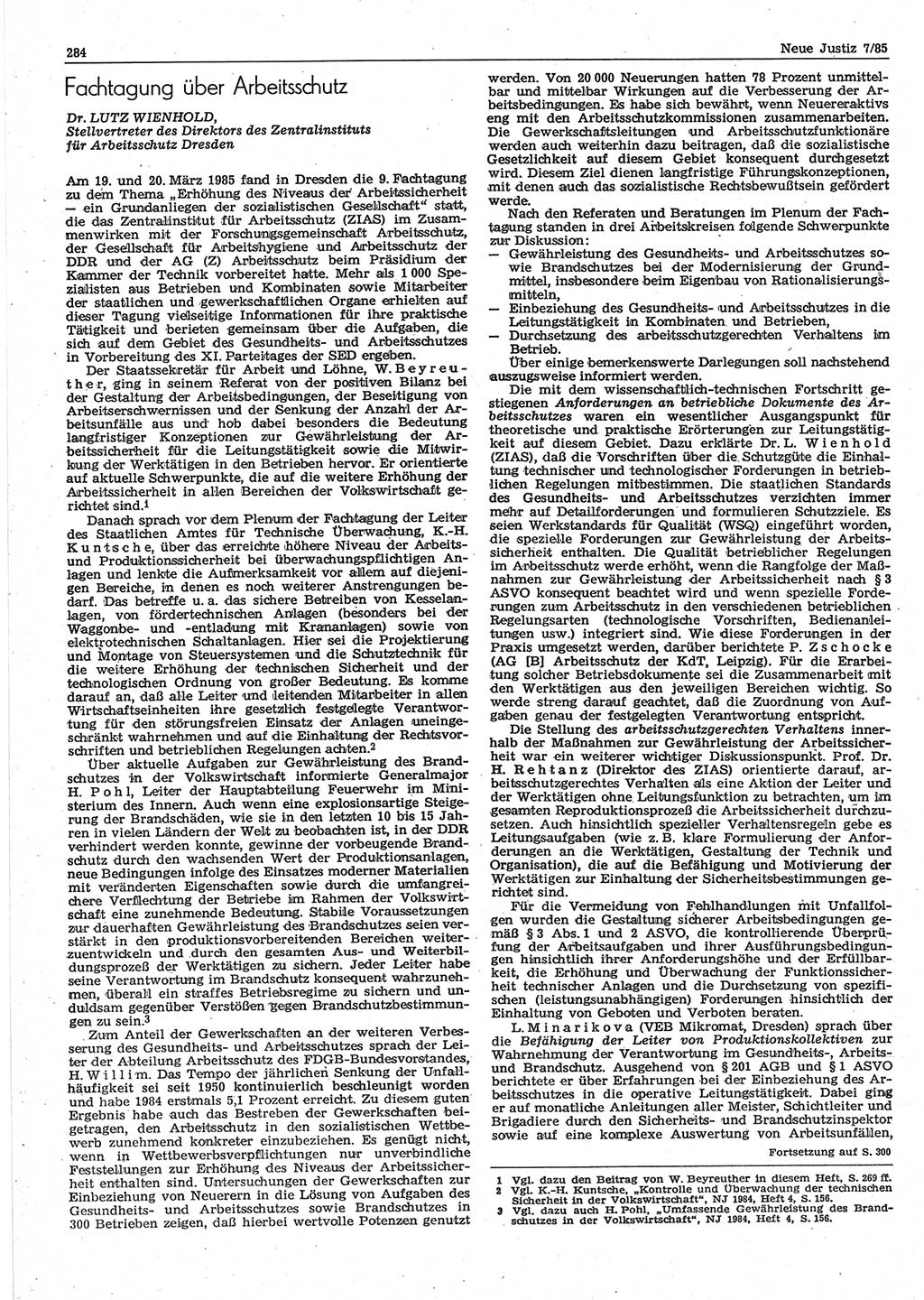 Neue Justiz (NJ), Zeitschrift für sozialistisches Recht und Gesetzlichkeit [Deutsche Demokratische Republik (DDR)], 39. Jahrgang 1985, Seite 284 (NJ DDR 1985, S. 284)