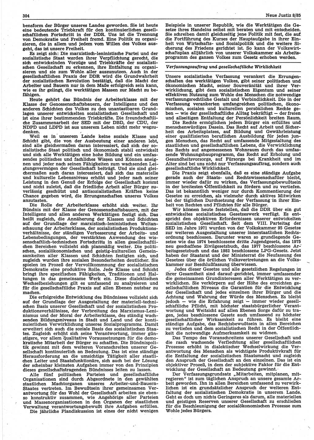 Neue Justiz (NJ), Zeitschrift für sozialistisches Recht und Gesetzlichkeit [Deutsche Demokratische Republik (DDR)], 39. Jahrgang 1985, Seite 304 (NJ DDR 1985, S. 304)