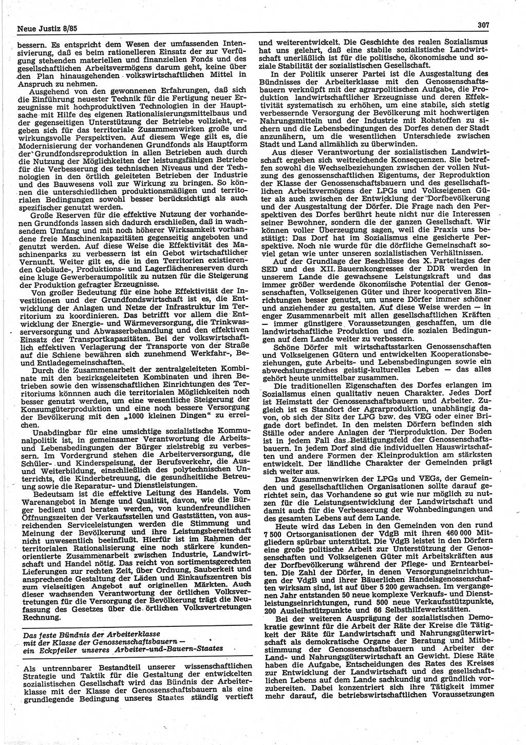 Neue Justiz (NJ), Zeitschrift für sozialistisches Recht und Gesetzlichkeit [Deutsche Demokratische Republik (DDR)], 39. Jahrgang 1985, Seite 307 (NJ DDR 1985, S. 307)