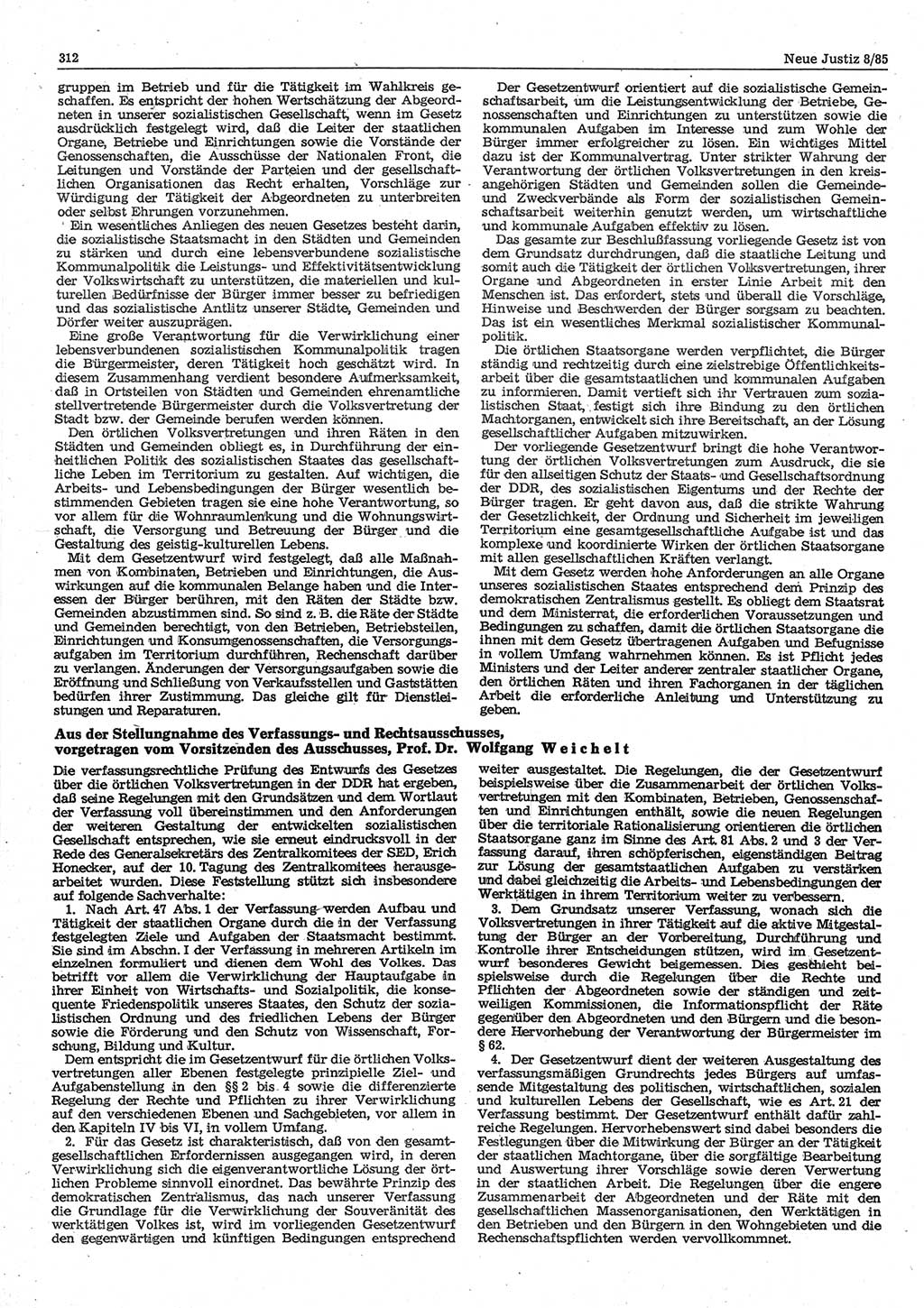 Neue Justiz (NJ), Zeitschrift für sozialistisches Recht und Gesetzlichkeit [Deutsche Demokratische Republik (DDR)], 39. Jahrgang 1985, Seite 312 (NJ DDR 1985, S. 312)