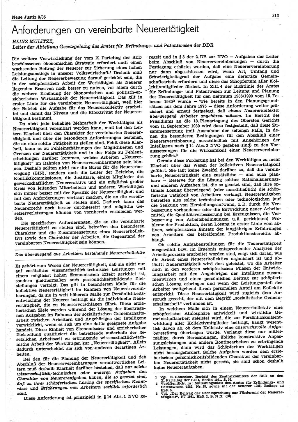 Neue Justiz (NJ), Zeitschrift für sozialistisches Recht und Gesetzlichkeit [Deutsche Demokratische Republik (DDR)], 39. Jahrgang 1985, Seite 313 (NJ DDR 1985, S. 313)