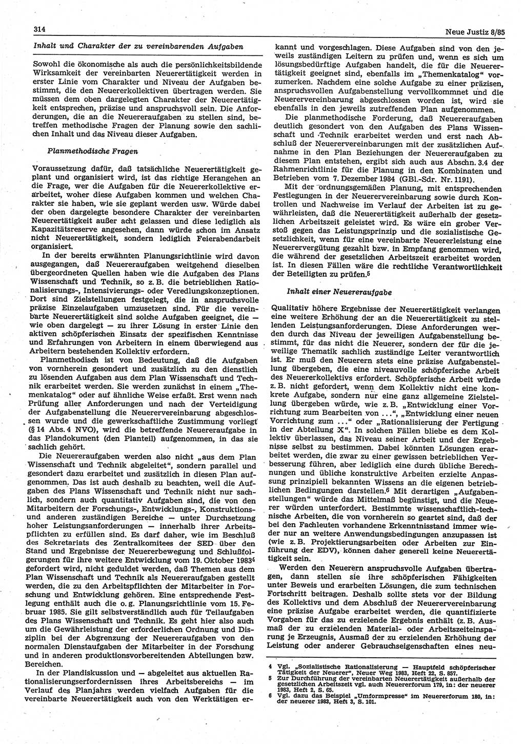 Neue Justiz (NJ), Zeitschrift für sozialistisches Recht und Gesetzlichkeit [Deutsche Demokratische Republik (DDR)], 39. Jahrgang 1985, Seite 314 (NJ DDR 1985, S. 314)