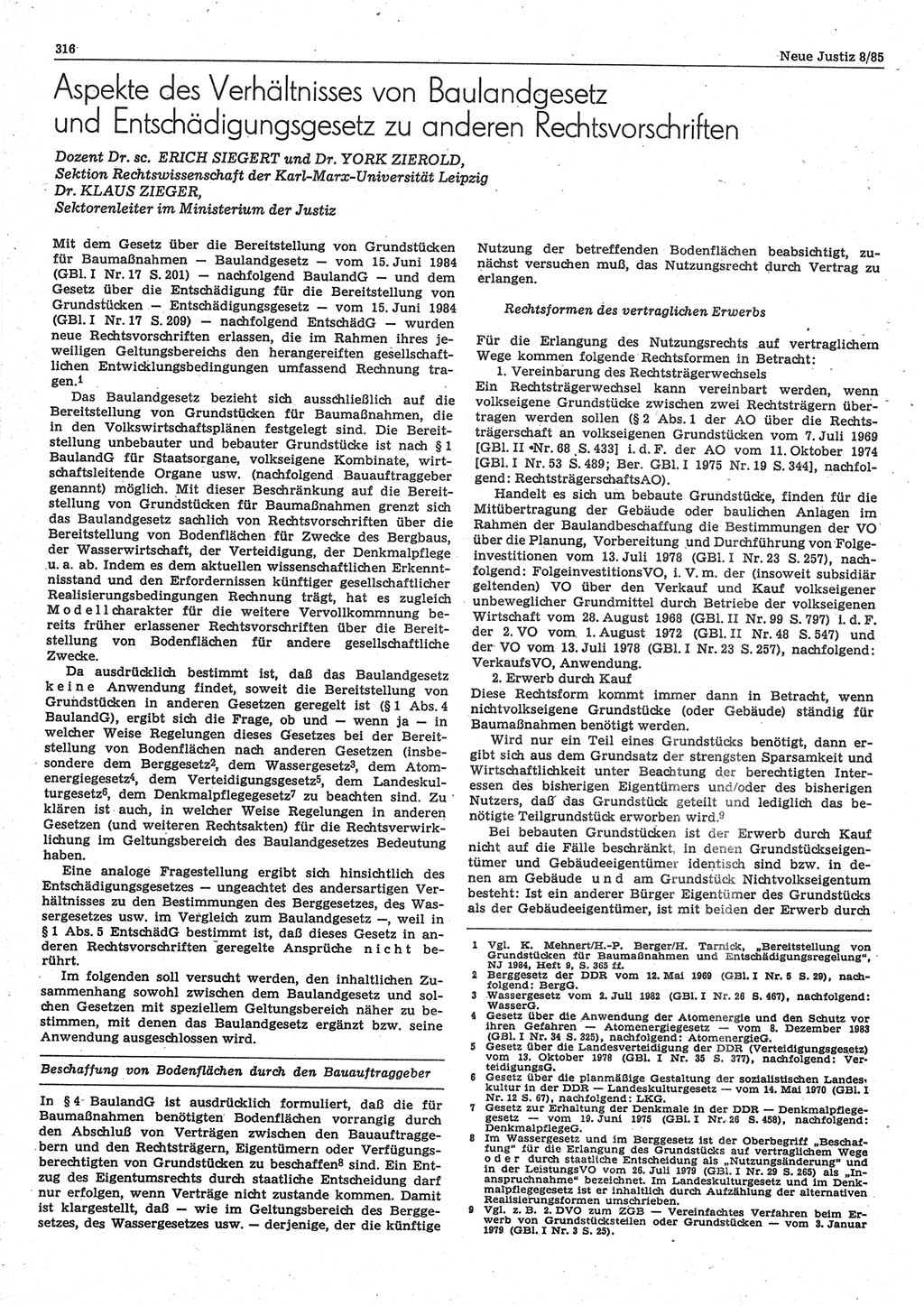 Neue Justiz (NJ), Zeitschrift für sozialistisches Recht und Gesetzlichkeit [Deutsche Demokratische Republik (DDR)], 39. Jahrgang 1985, Seite 316 (NJ DDR 1985, S. 316)