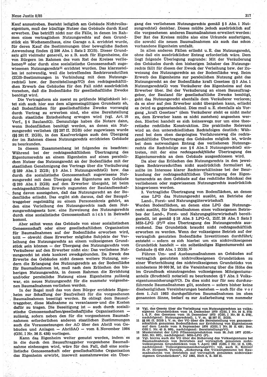 Neue Justiz (NJ), Zeitschrift für sozialistisches Recht und Gesetzlichkeit [Deutsche Demokratische Republik (DDR)], 39. Jahrgang 1985, Seite 317 (NJ DDR 1985, S. 317)