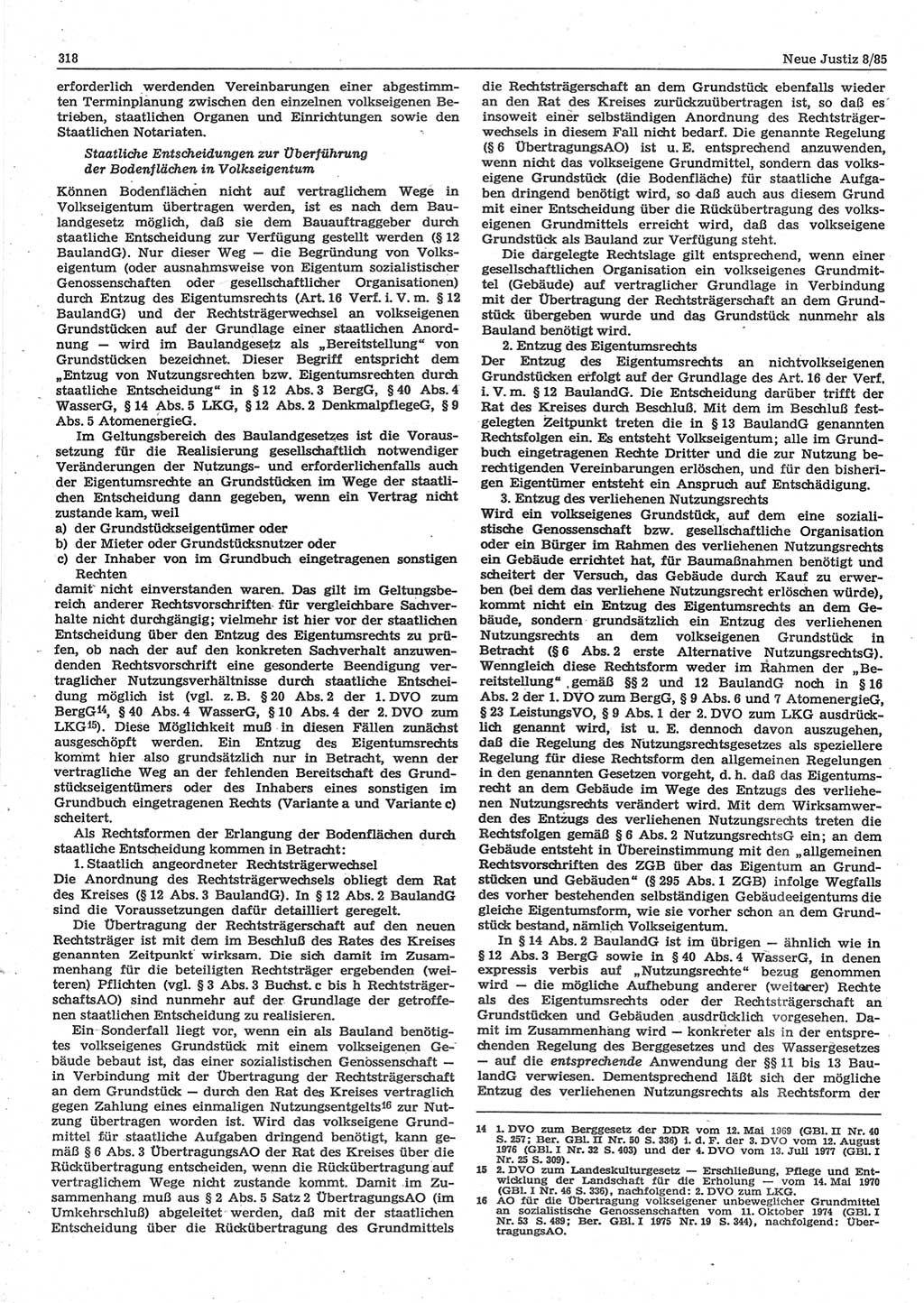 Neue Justiz (NJ), Zeitschrift für sozialistisches Recht und Gesetzlichkeit [Deutsche Demokratische Republik (DDR)], 39. Jahrgang 1985, Seite 318 (NJ DDR 1985, S. 318)