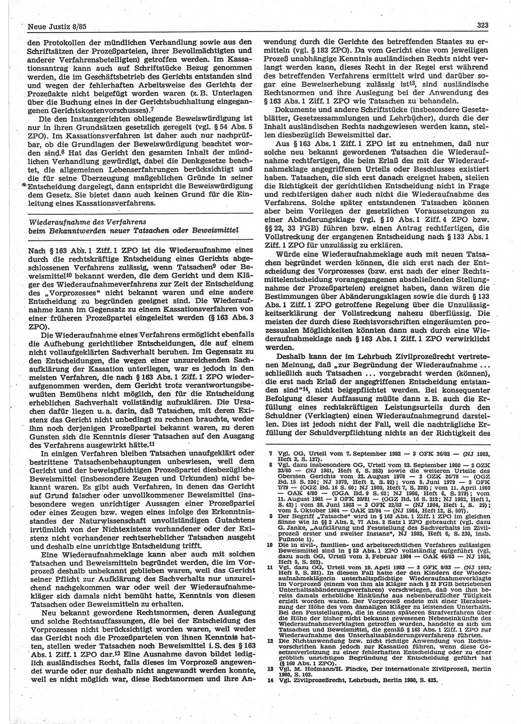 Neue Justiz (NJ), Zeitschrift für sozialistisches Recht und Gesetzlichkeit [Deutsche Demokratische Republik (DDR)], 39. Jahrgang 1985, Seite 323 (NJ DDR 1985, S. 323)