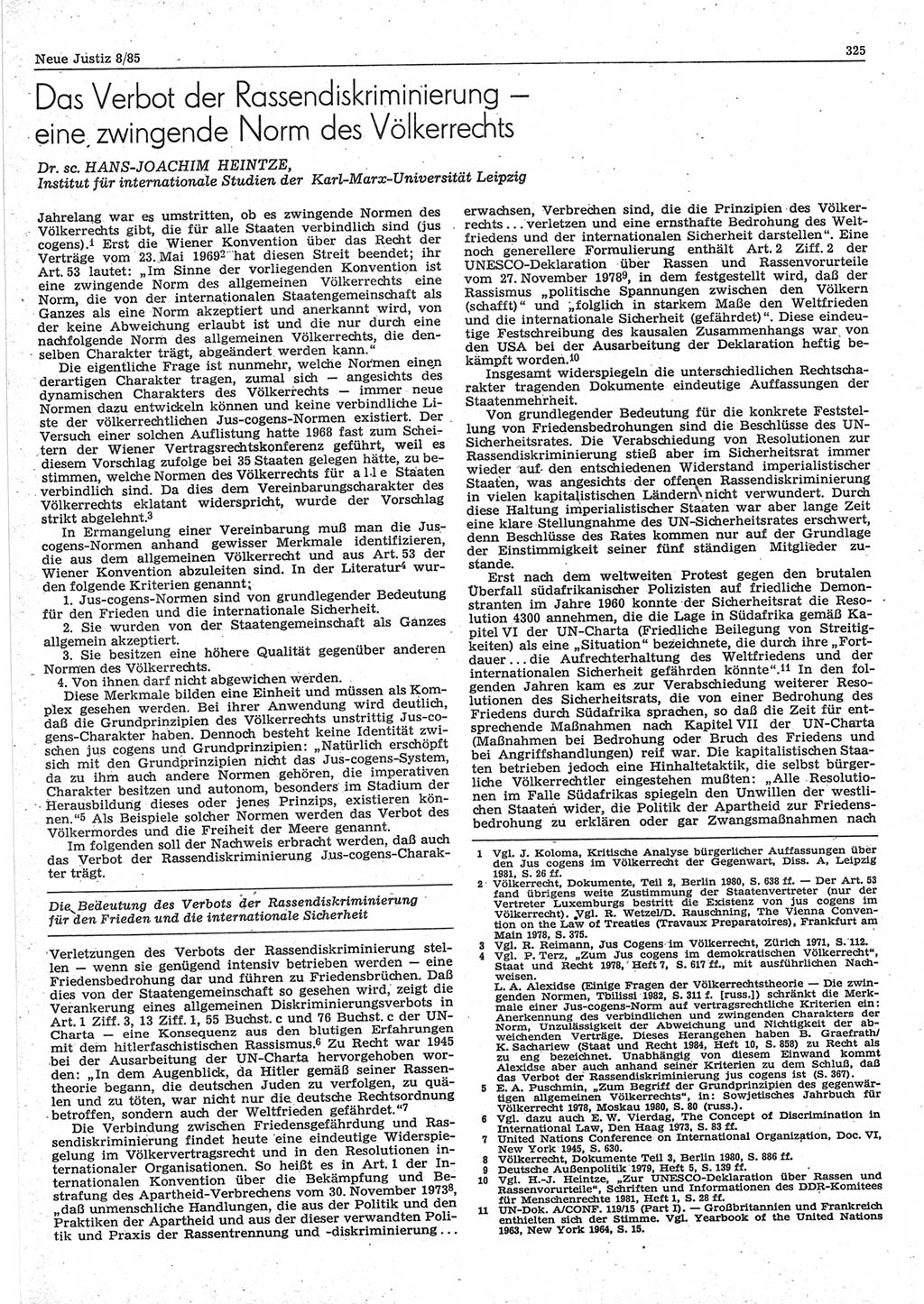 Neue Justiz (NJ), Zeitschrift für sozialistisches Recht und Gesetzlichkeit [Deutsche Demokratische Republik (DDR)], 39. Jahrgang 1985, Seite 325 (NJ DDR 1985, S. 325)